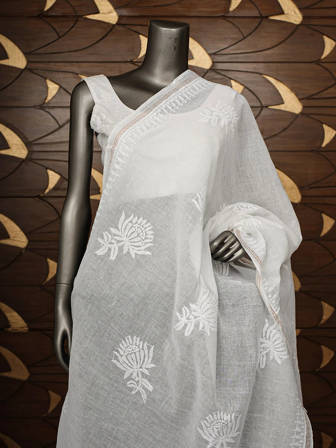 Ada Hand Embroidered White Cotton Lucknowi Chikankari Dupatta 01A950847