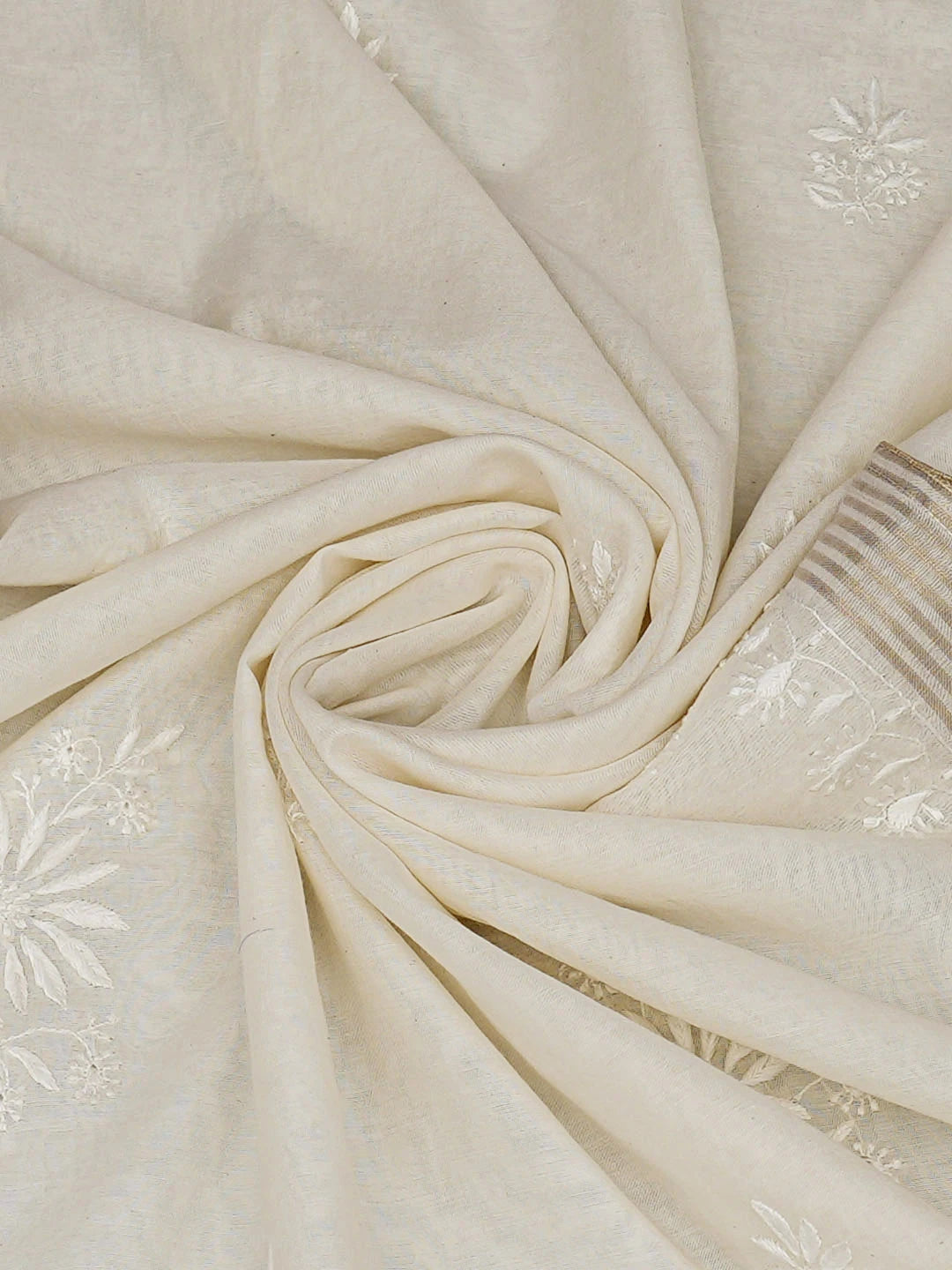 Ada Hand Embroidered Cream Chanderi Lucknowi Chikankari Dupatta 01A944892