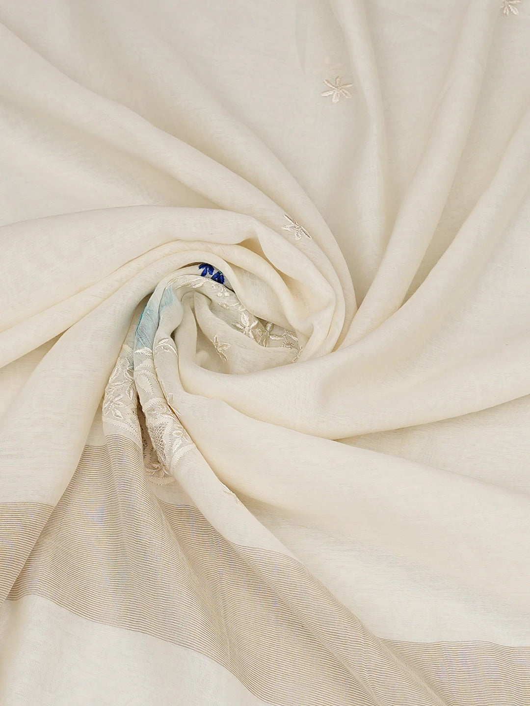 Ada Hand Embroidered White Chanderi Lucknowi Chikankari Dupatta 01A943582