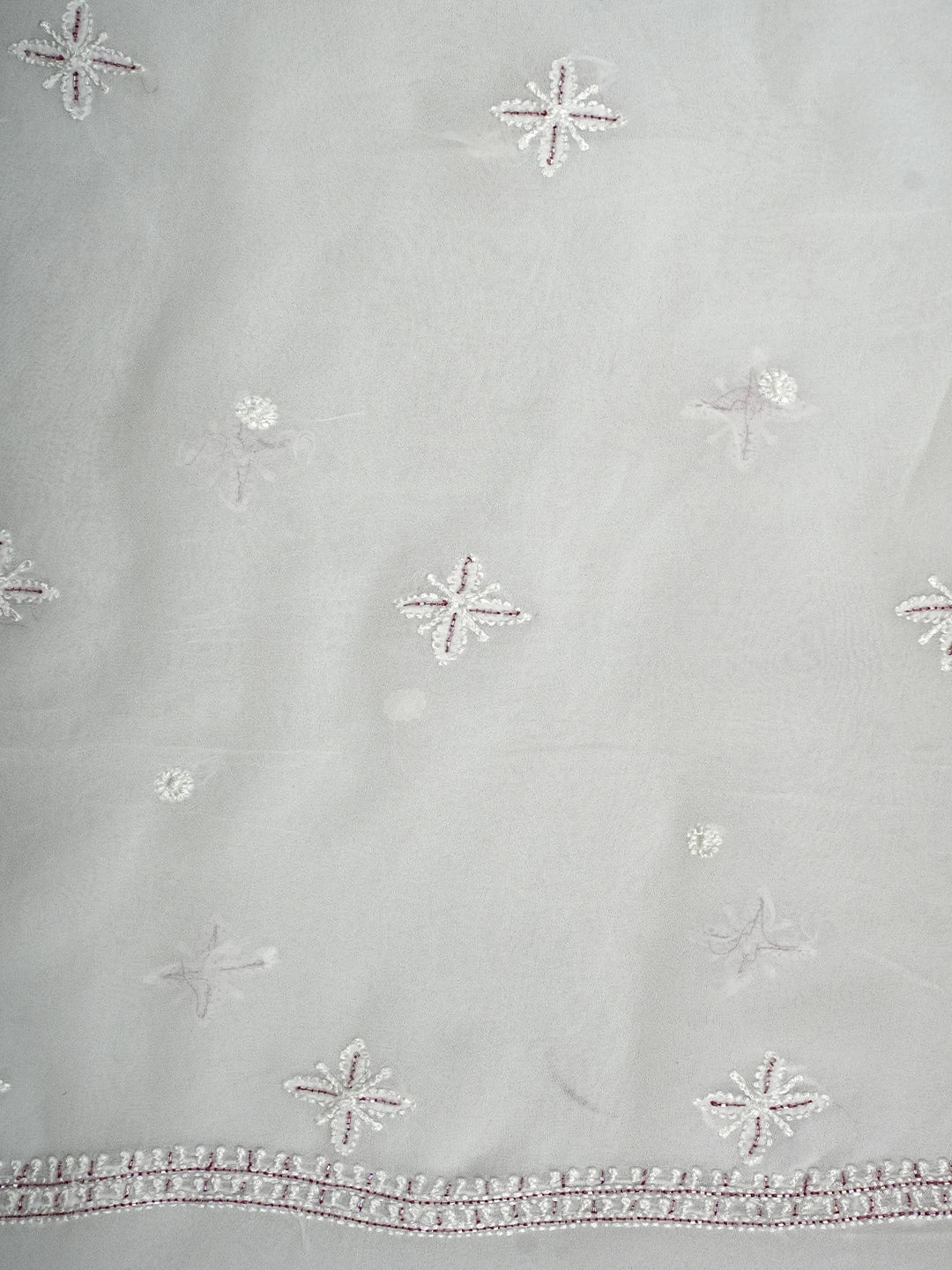 Ada Hand Embroidered White Viscose Georgette Lucknowi Chikankari Unstitched Kurta Dupatta Set With Cutdana Work 01A922555