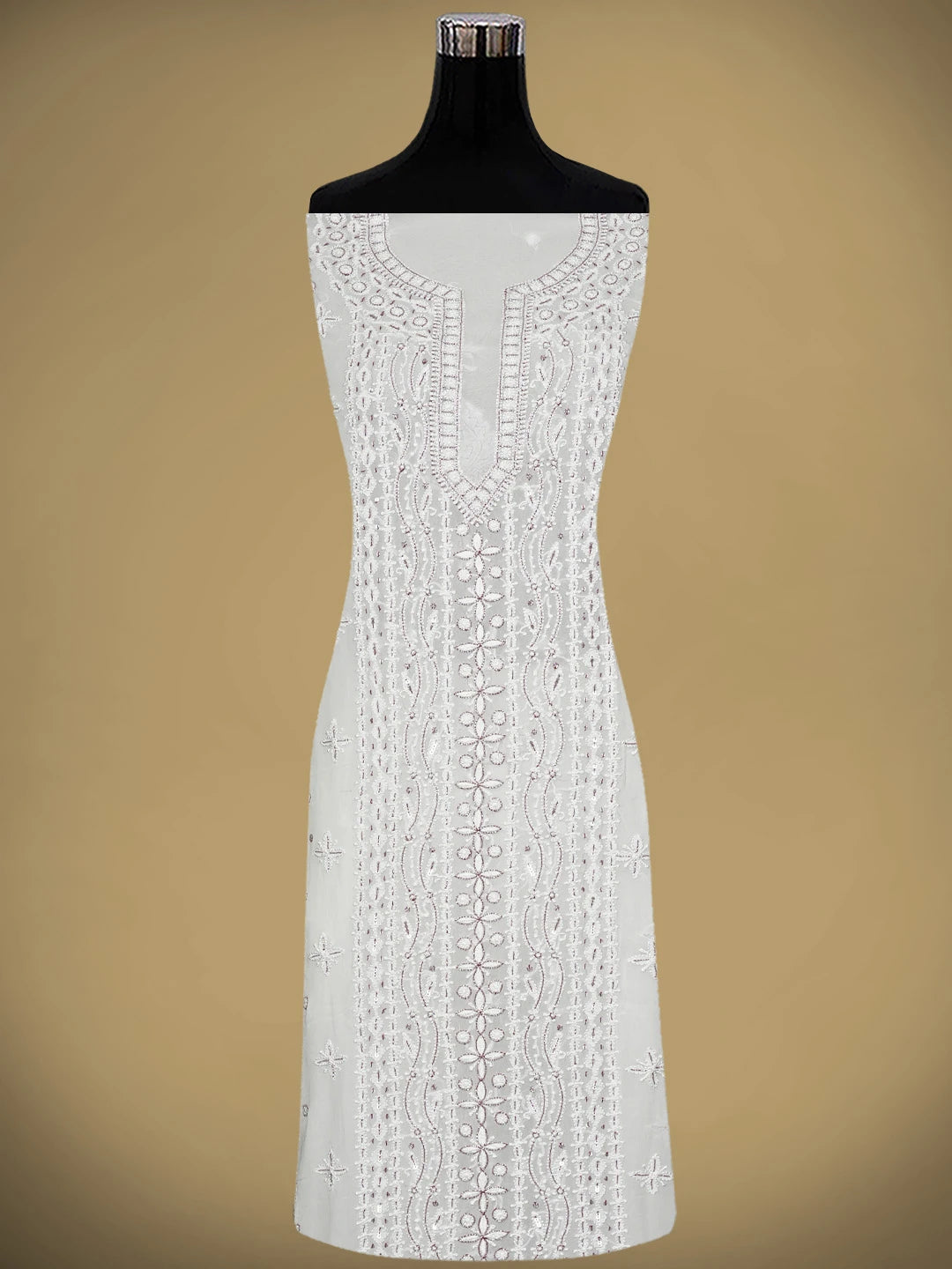 Ada Hand Embroidered White Viscose Georgette Lucknowi Chikankari Unstitched Kurta Dupatta Set With Cutdana Work 01A922555