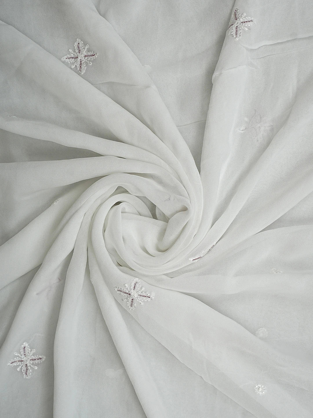 Ada Hand Embroidered White Viscose Georgette Lucknowi Chikankari Unstitched Kurta Dupatta Set With Cutdana Work 01A922555