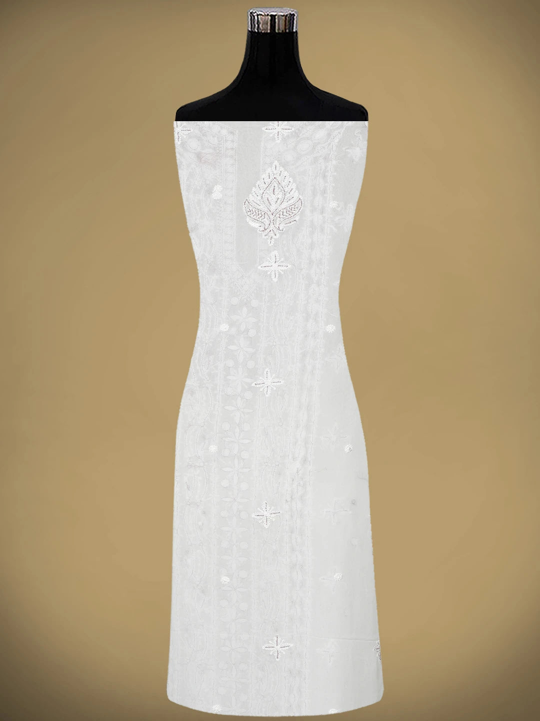 Ada Hand Embroidered White Viscose Georgette Lucknowi Chikankari Unstitched Kurta Dupatta Set With Cutdana Work 01A922555