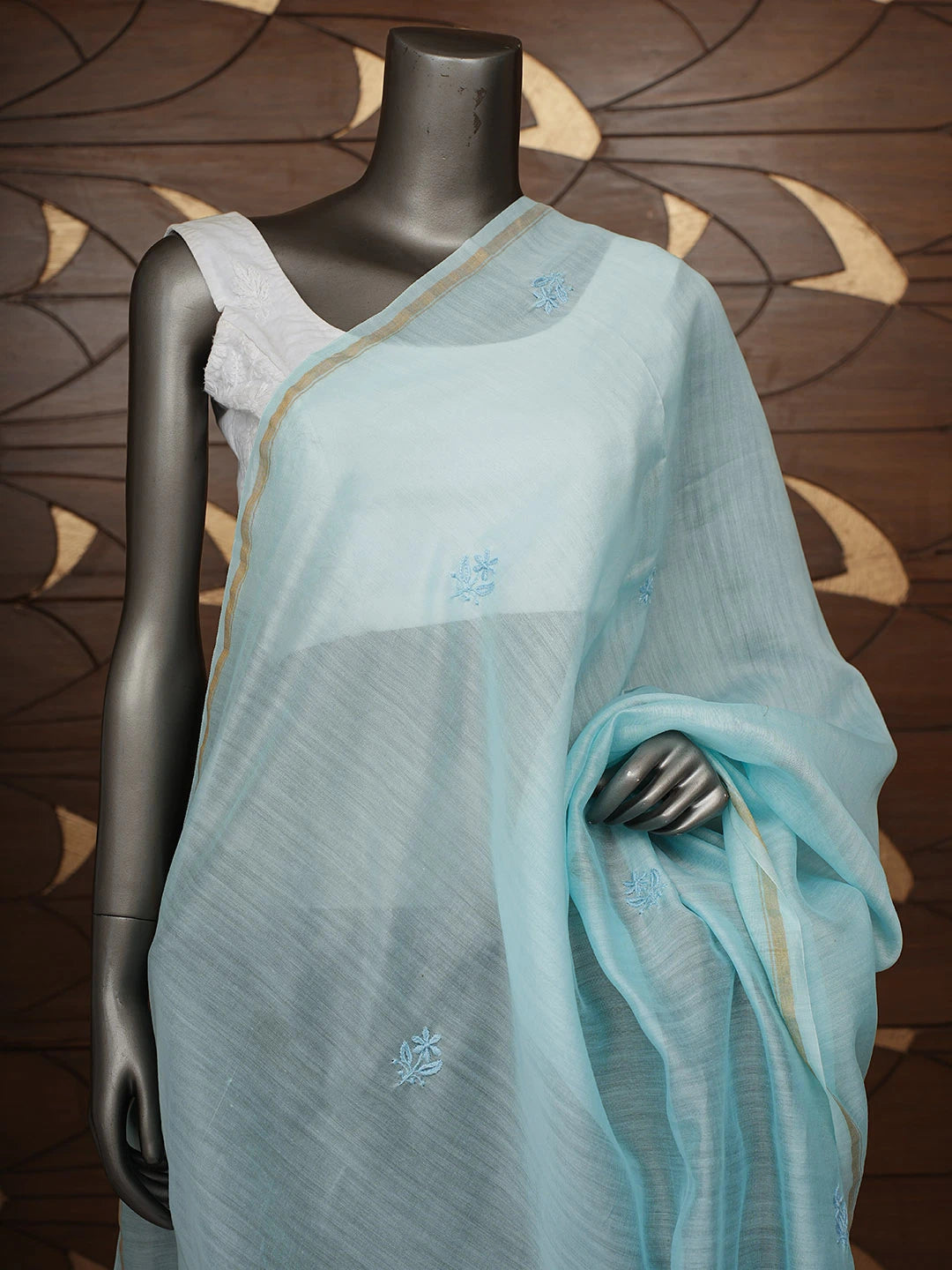 Ada Hand Embroidered Blue Chanderi Lucknowi Chikankari Dupatta 01A922689