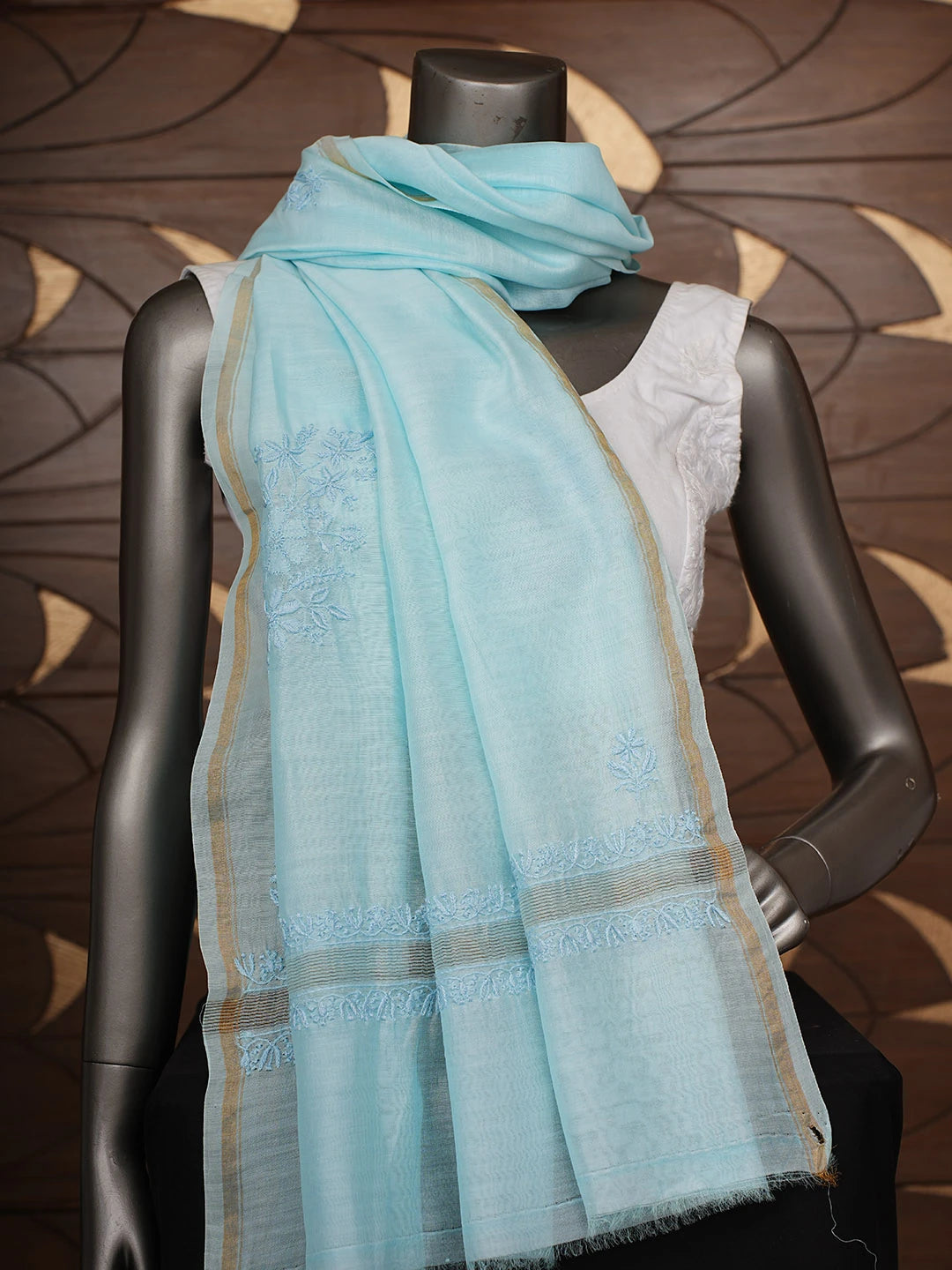Ada Hand Embroidered Blue Chanderi Lucknowi Chikankari Dupatta 01A922689