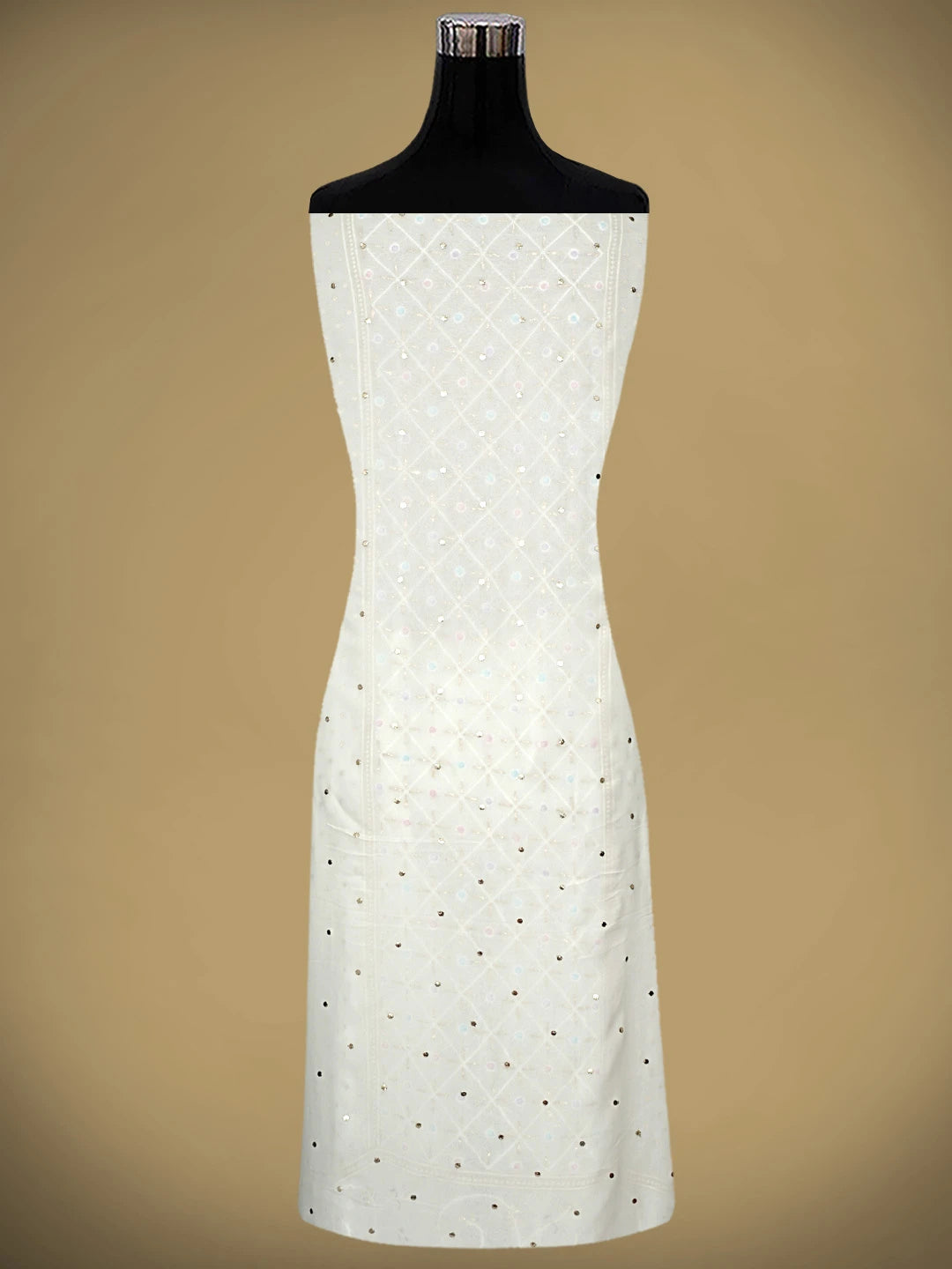 Ada Hand Embroidered White Viscose Georgette Unstitched Kurta Dupatta Set With Muqaish/Mukaish Work 01A957867