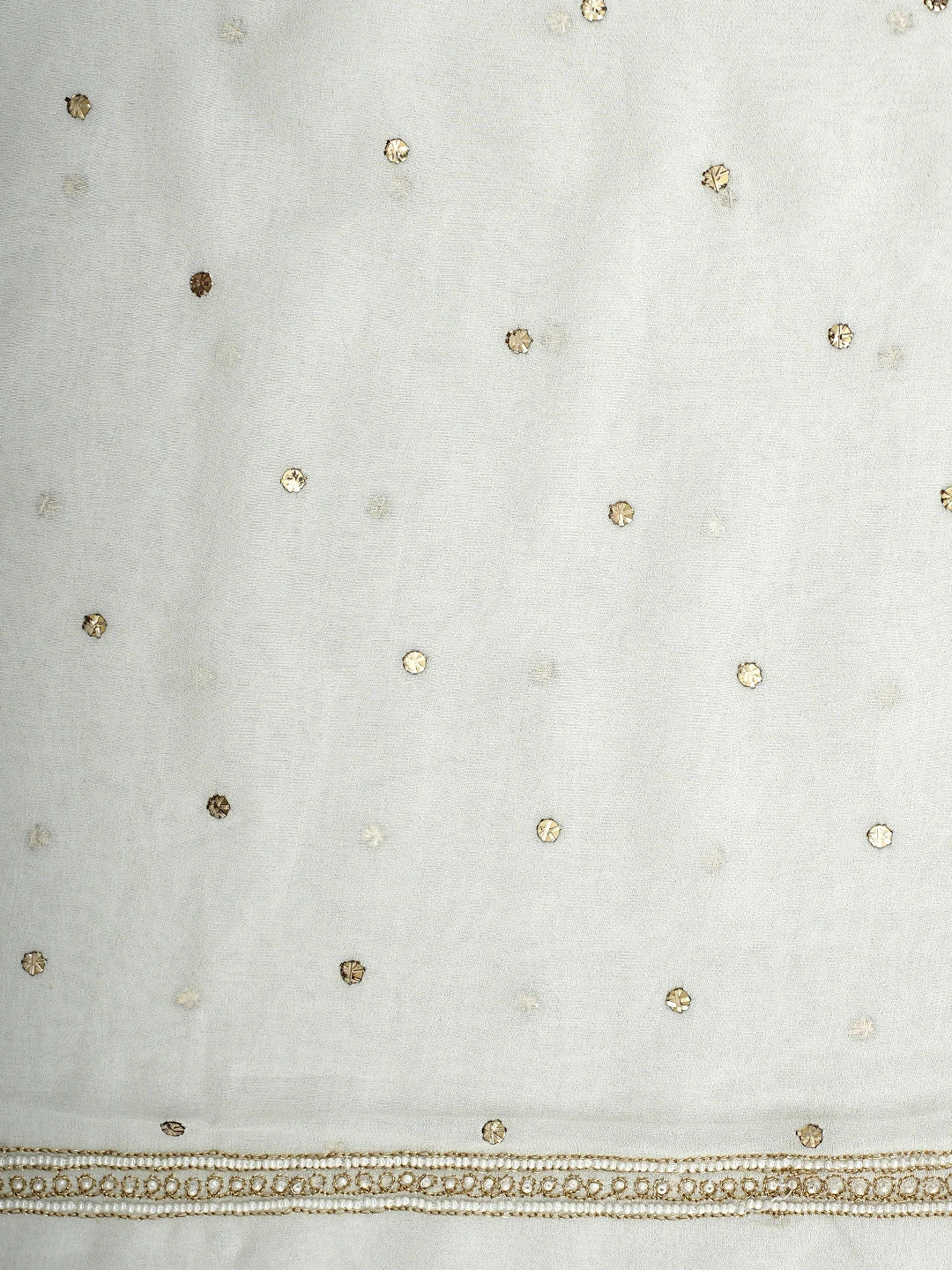 Ada Hand Embroidered White Viscose Georgette Unstitched Kurta Dupatta Set With Muqaish/Mukaish Work 01A957867