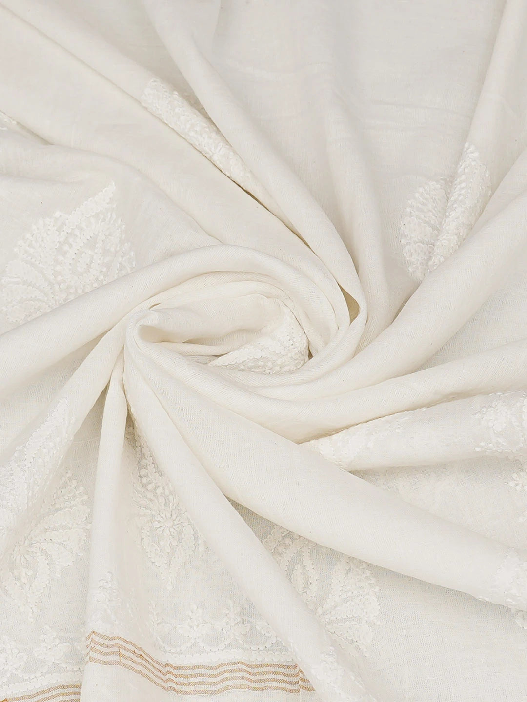 Ada Hand Embroidered White Cotton Lucknowi Chikankari Dupatta 01A950884