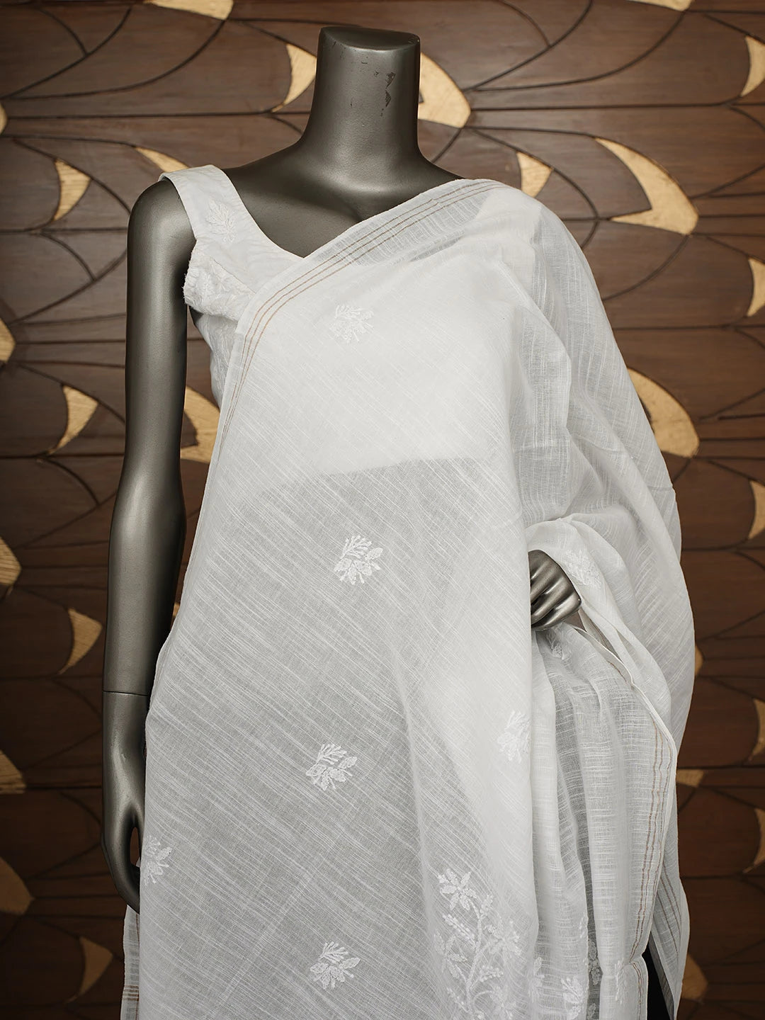 Ada Hand Embroidered White Cotton Lucknowi Chikankari Dupatta 01A950855