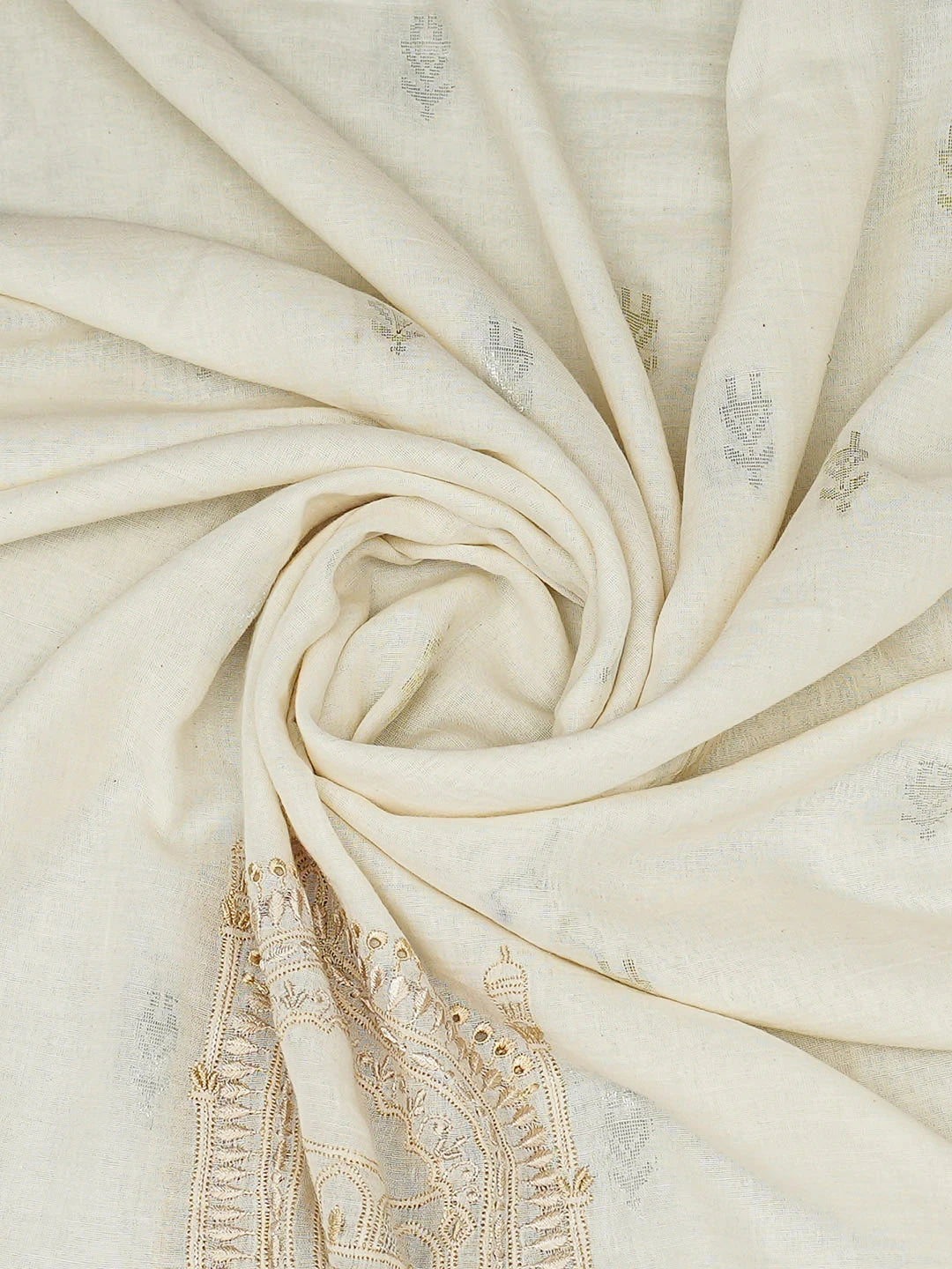 Ada Hand Embroidered White Egg Shell Organza Lucknowi Chikankari Semi-Stitched Kurta Piece With Cutdana Work 01A919647