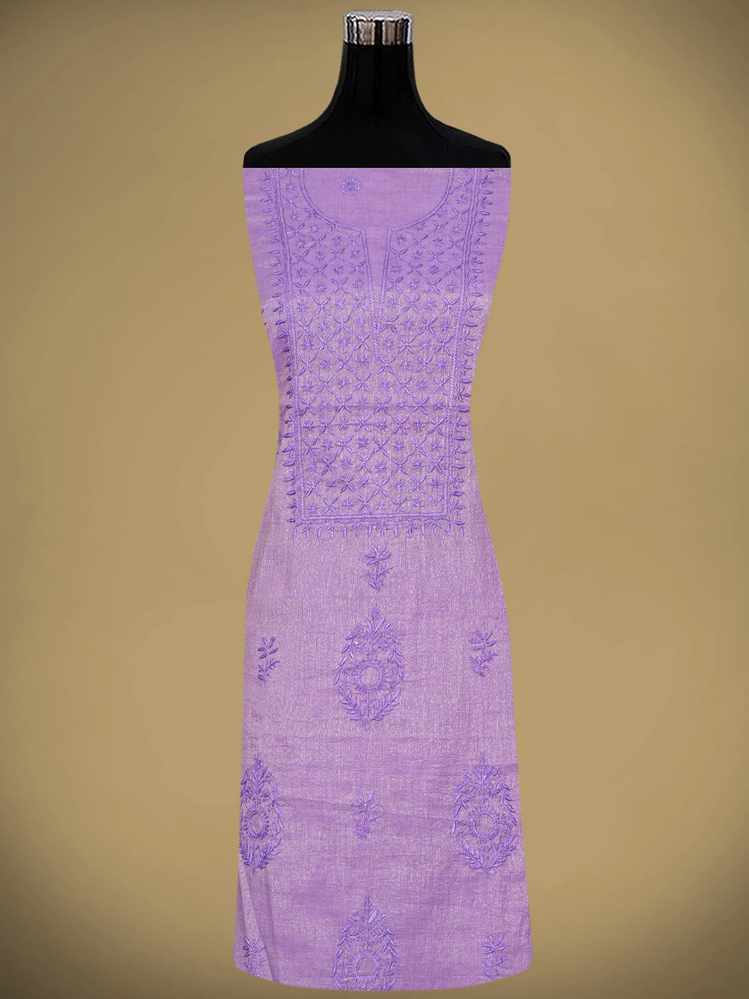 Ada Hand Embroidered Lavender Tissue Lucknowi Chikankari Unstitched Kurta Dupatta Set 01A946088