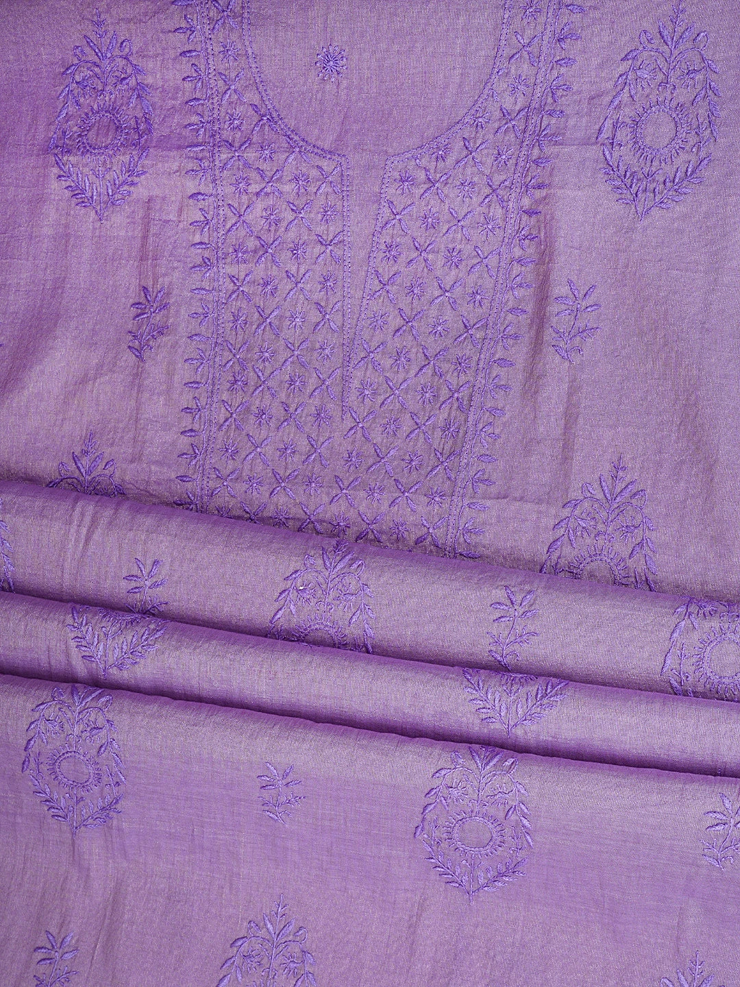 Ada Hand Embroidered Lavender Tissue Lucknowi Chikankari Unstitched Kurta Dupatta Set 01A946088