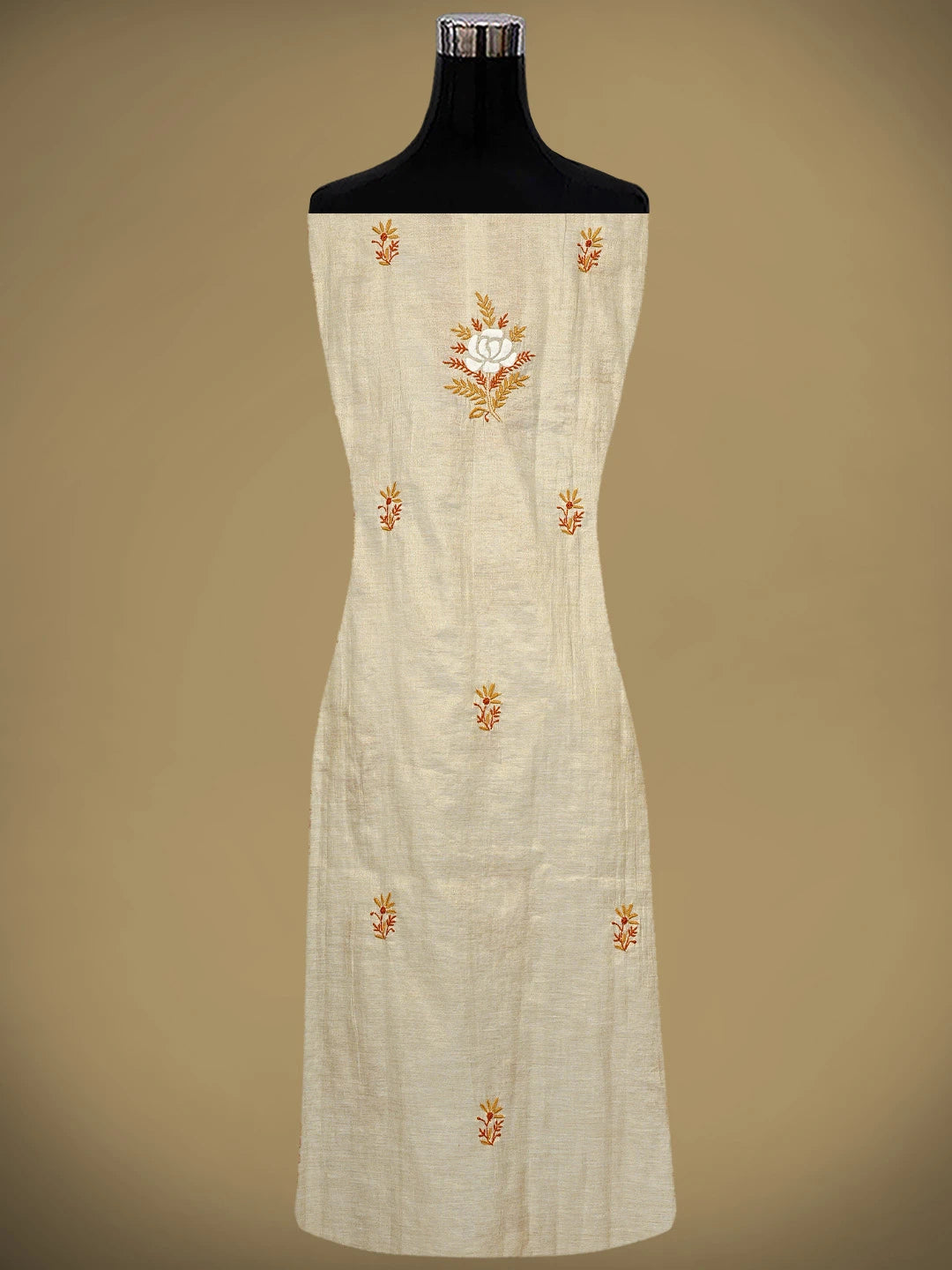 Ada Hand Embroidered Fawn Tissue Lucknowi Chikankari Semi-Stitched Kurta Dupatta Set 01A901096
