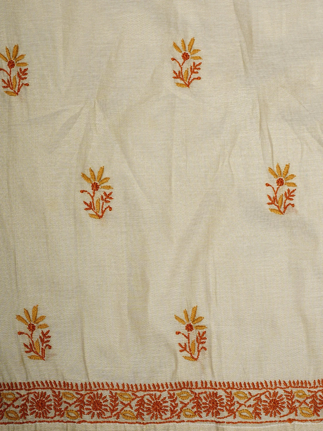 Ada Hand Embroidered Fawn Tissue Lucknowi Chikankari Semi-Stitched Kurta Dupatta Set 01A901096