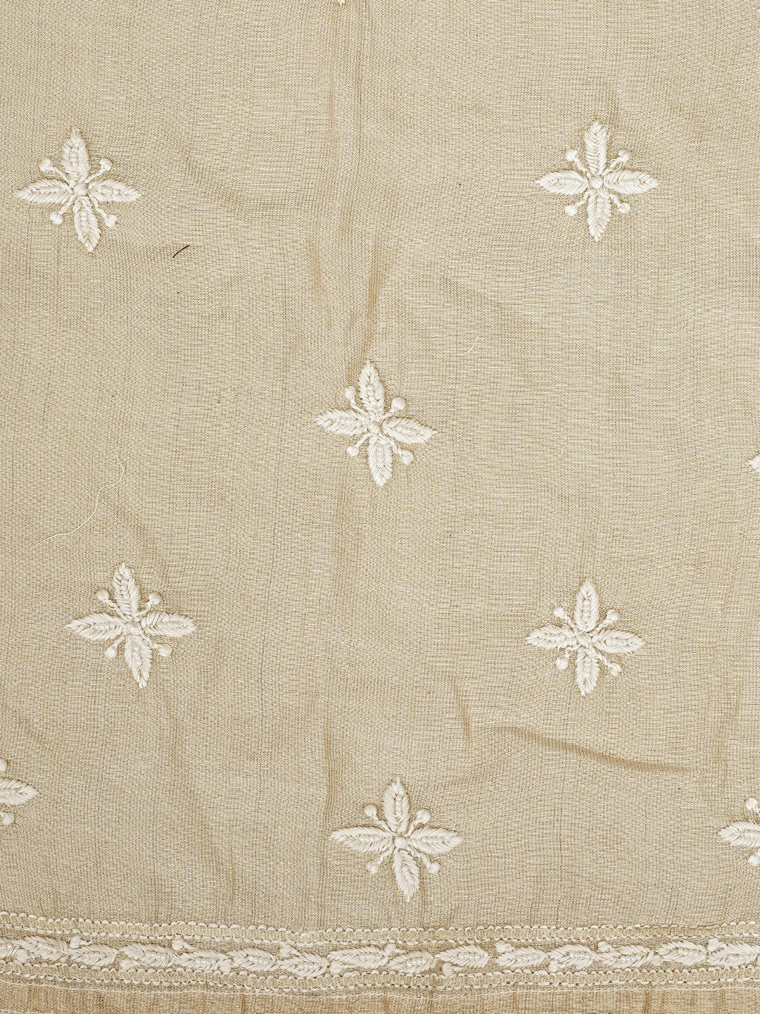 Ada Hand Embroidered Fawn Tissue Lucknowi Chikankari Semi-Stitched Kurta Piece With Cutdana Work 01A951350