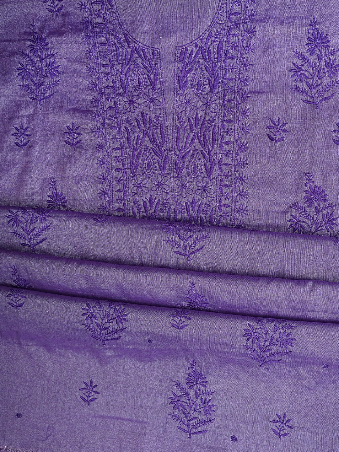 Ada Hand Embroidered Purple Tissue Lucknowi Chikankari Unstitched Kurta Dupatta Set 01A946082