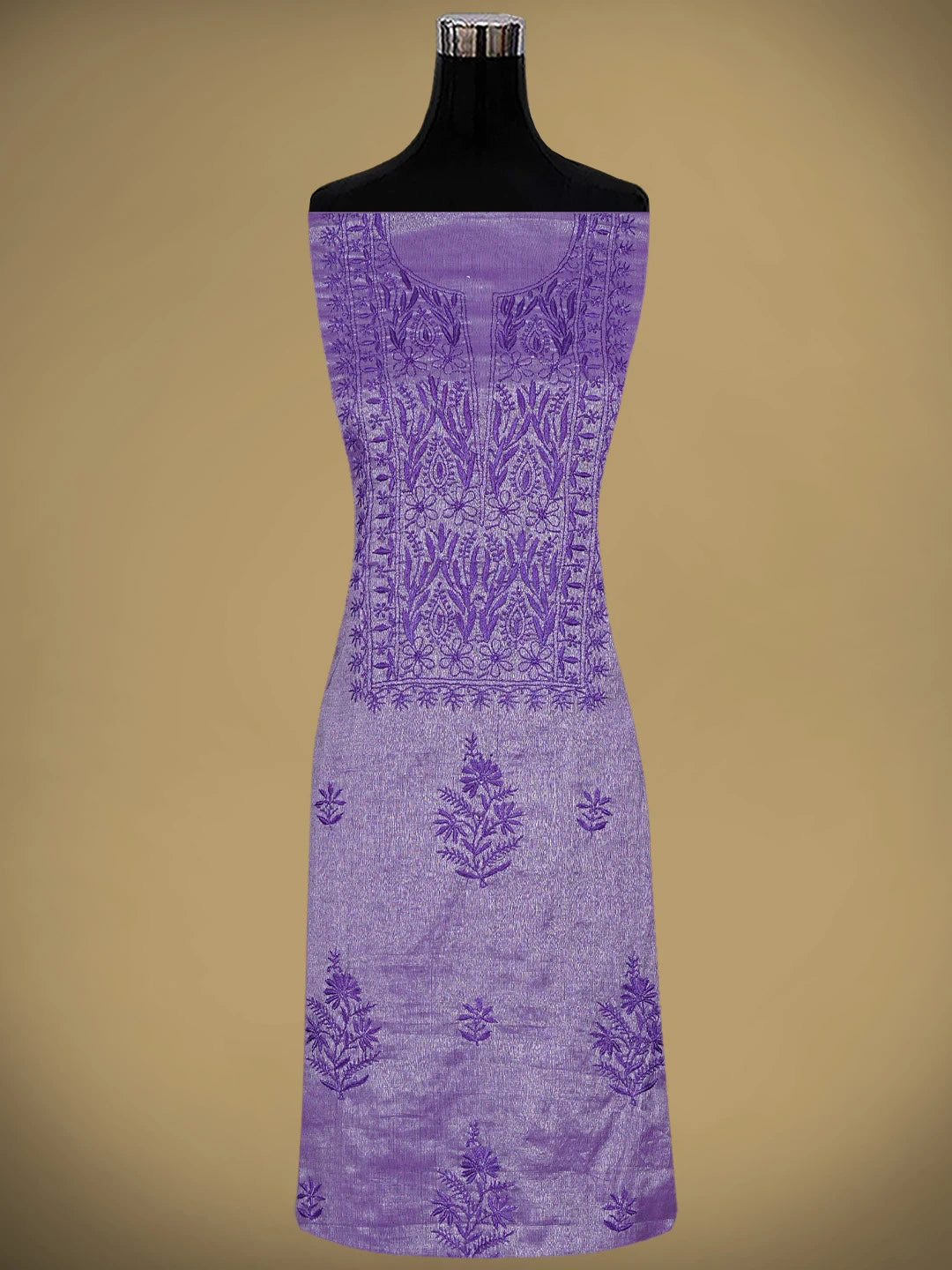 Ada Hand Embroidered Purple Tissue Lucknowi Chikankari Unstitched Kurta Dupatta Set 01A946082