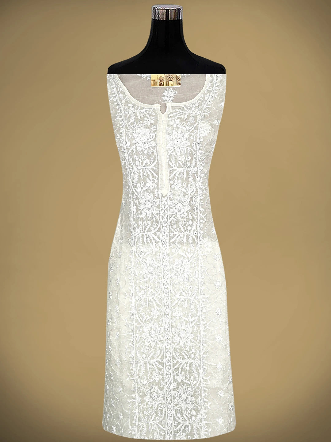 Ada Hand Embroidered White Egg Shell Organza Lucknowi Chikankari Semi-Stitched Kurta Piece With Cutdana Work 01A919647