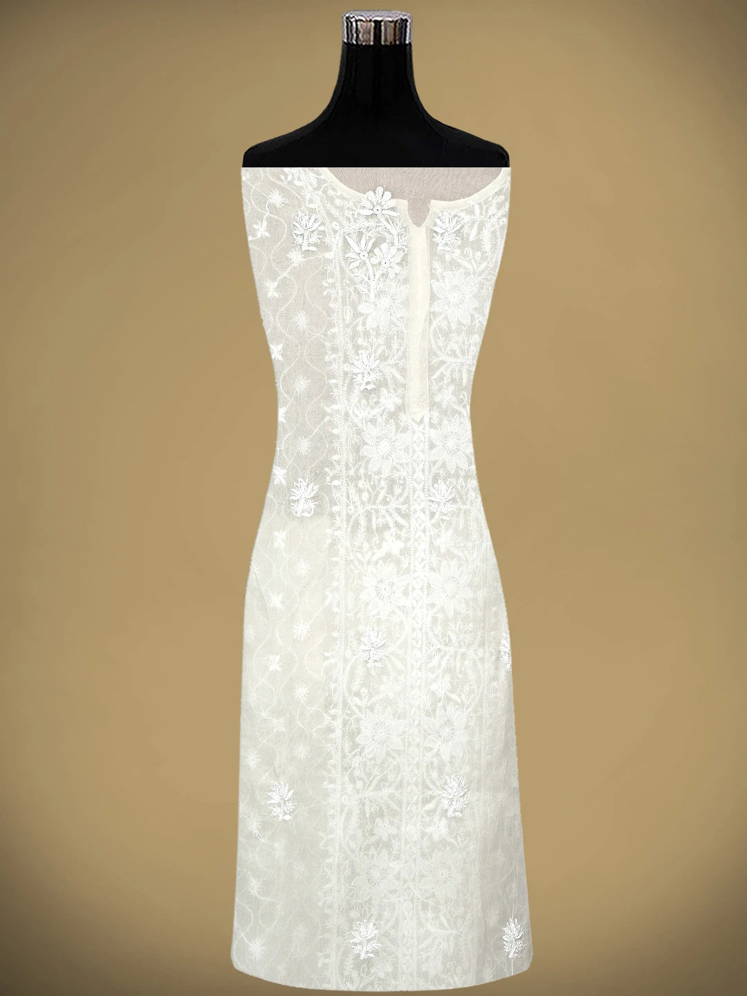Ada Hand Embroidered White Egg Shell Organza Lucknowi Chikankari Semi-Stitched Kurta Piece With Cutdana Work 01A919647