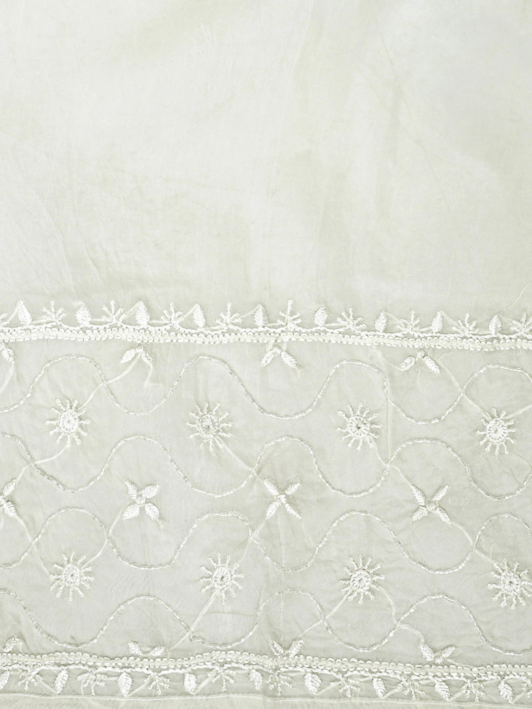 Ada Hand Embroidered White Egg Shell Organza Lucknowi Chikankari Semi-Stitched Kurta Piece With Cutdana Work 01A919647