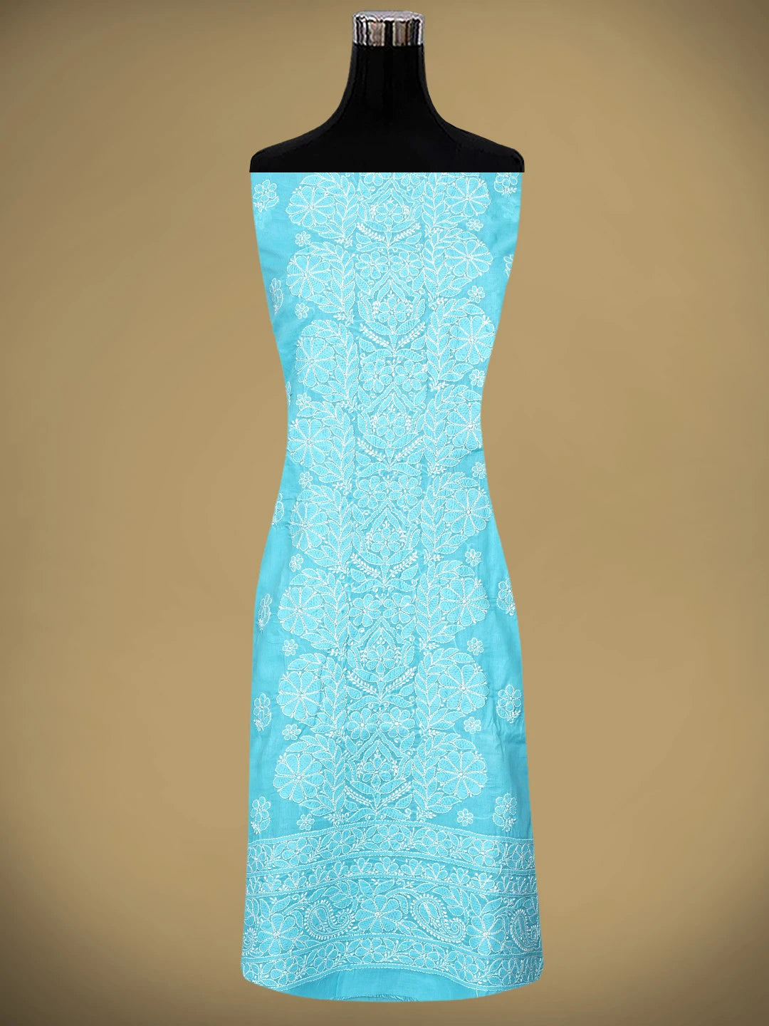 Ada Hand Embroidered Blue Cotton Lucknowi Chikankari Unstitched Suit Piece 01A960208