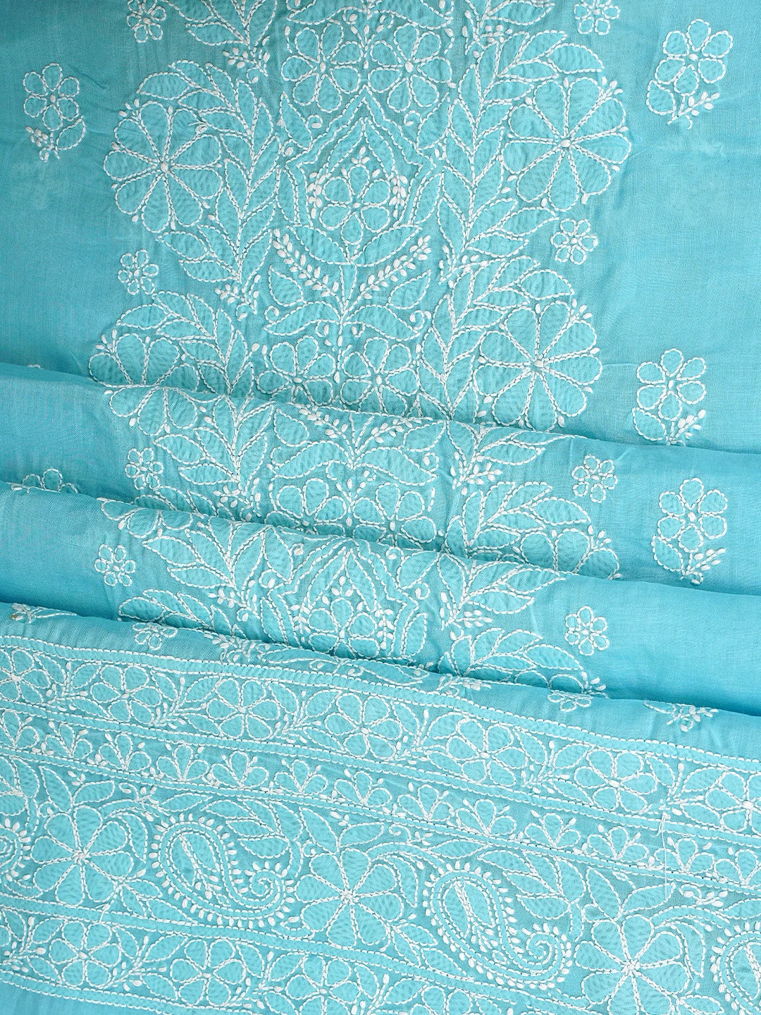Ada Hand Embroidered Blue Cotton Lucknowi Chikankari Unstitched Suit Piece 01A960208