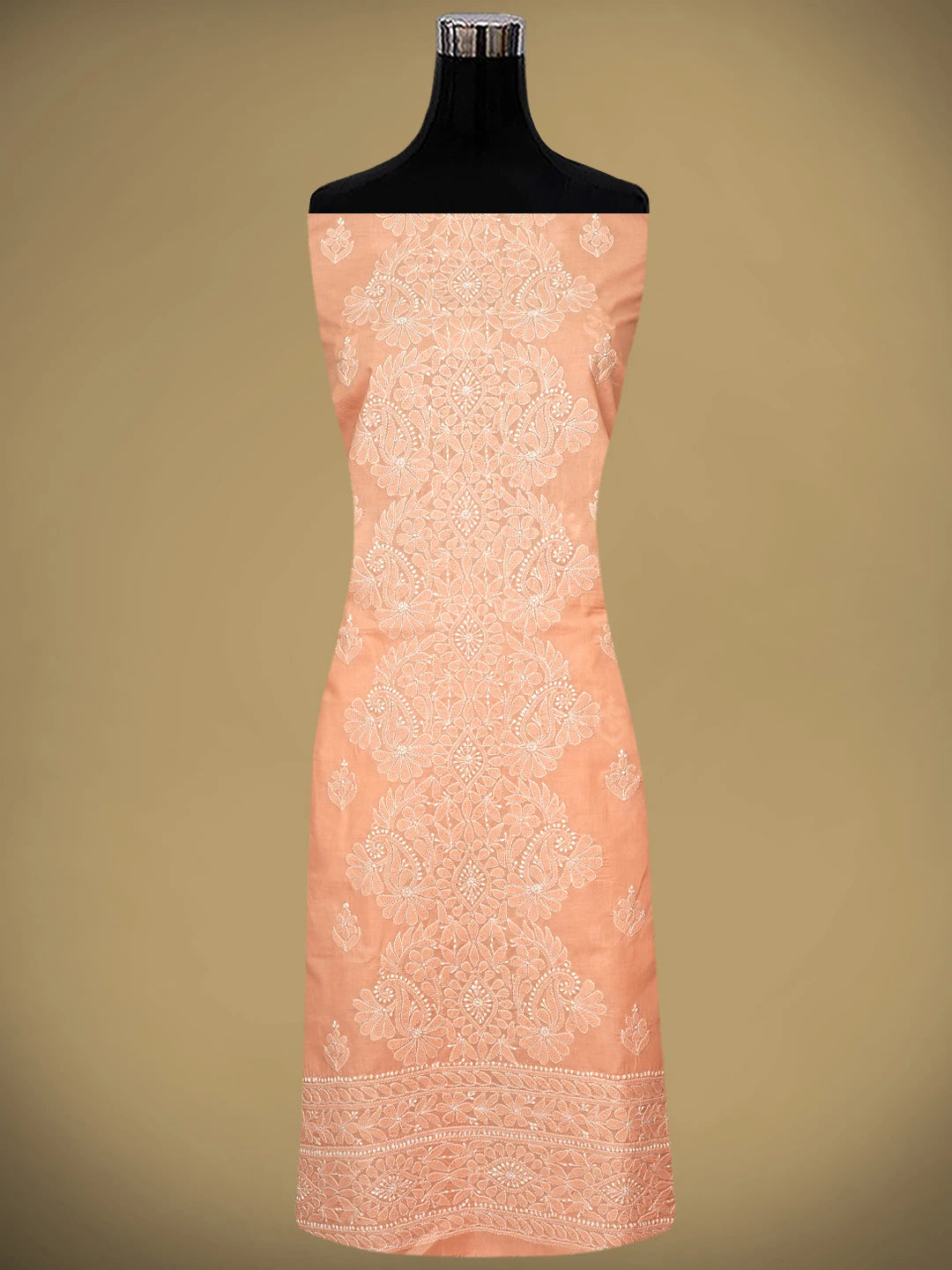Ada Hand Embroidered Peach Cotton Lucknowi Chikankari Unstitched Suit Piece 01A960212