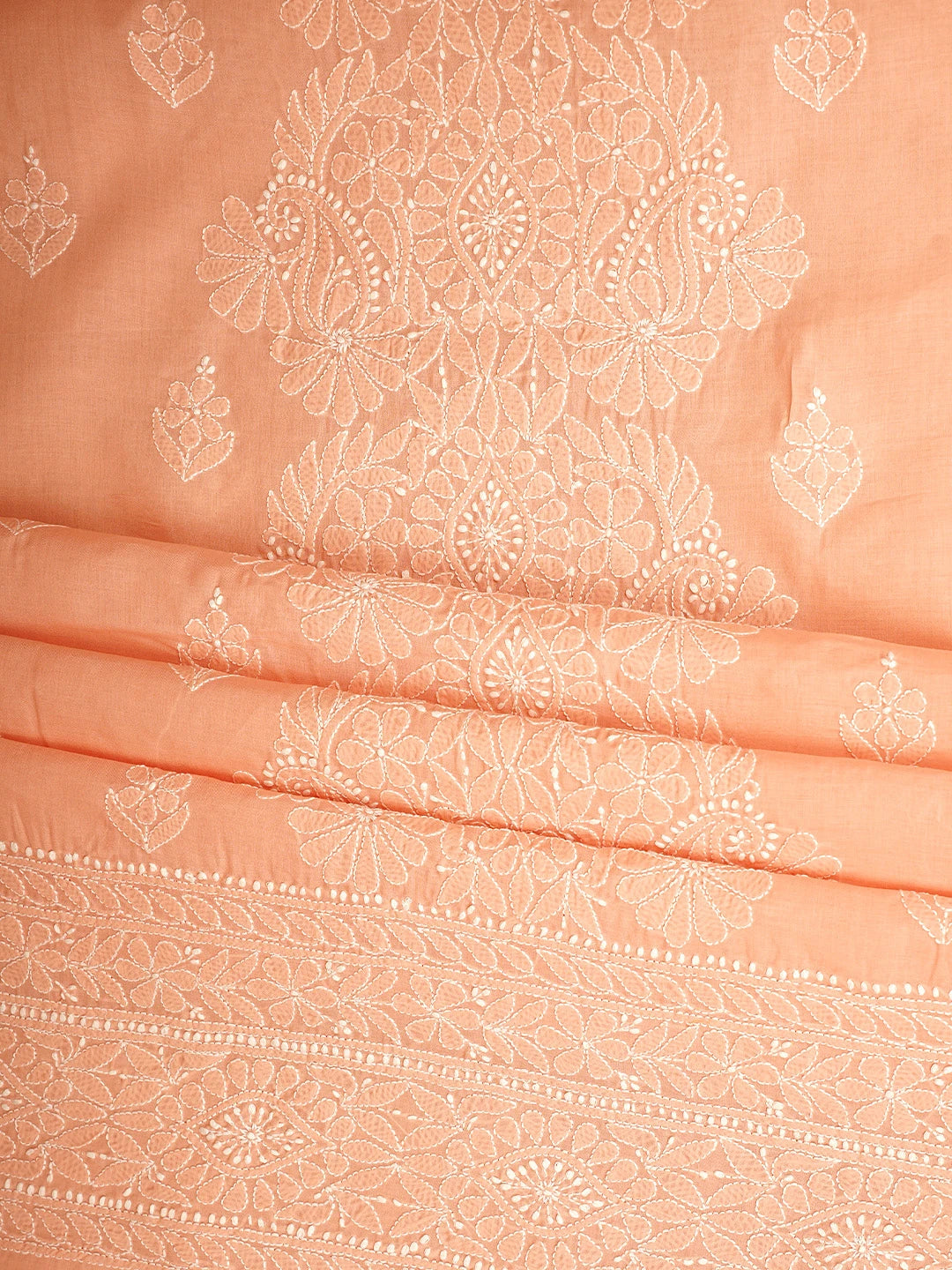 Ada Hand Embroidered Peach Cotton Lucknowi Chikankari Unstitched Suit Piece 01A960212