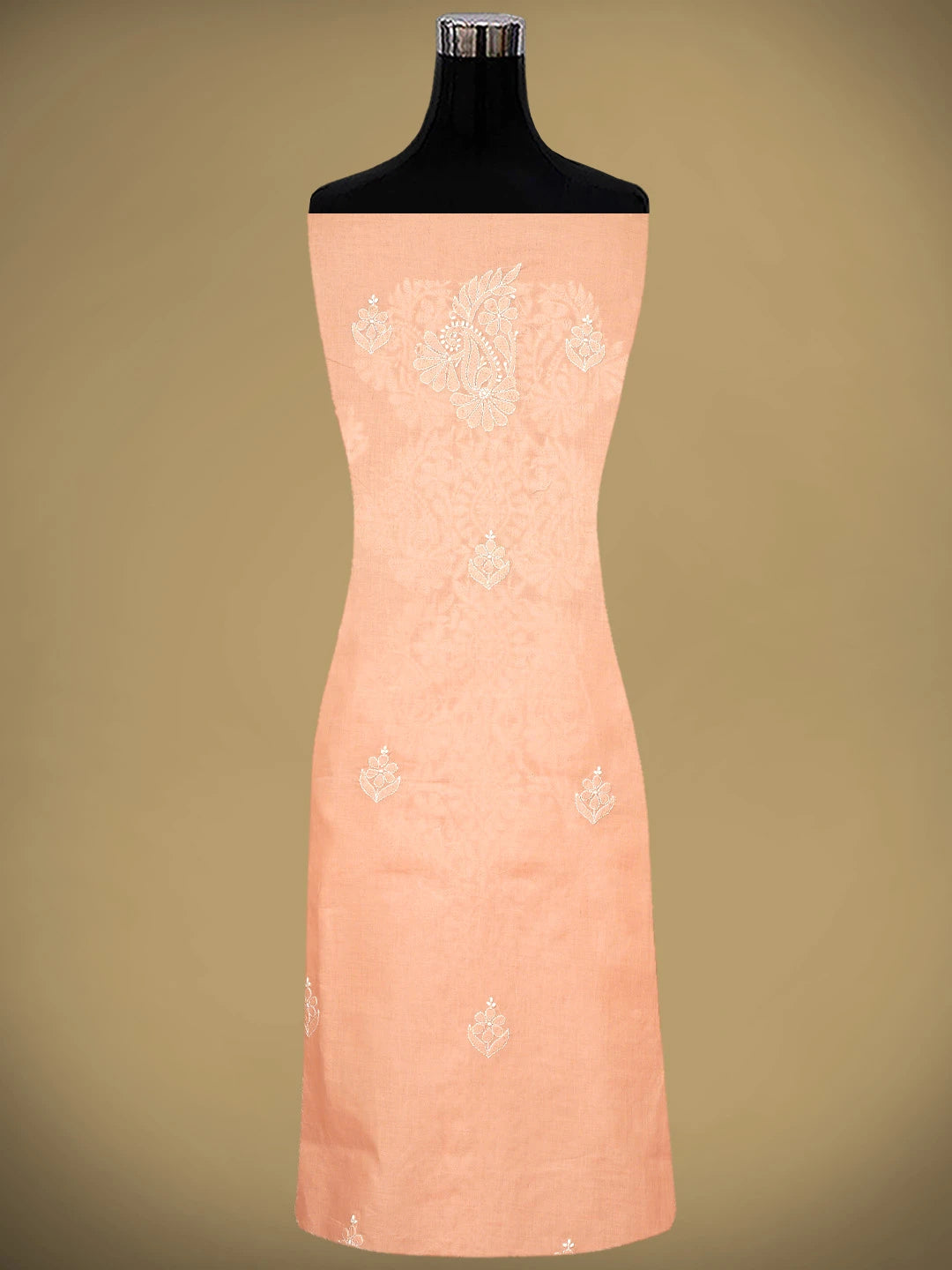 Ada Hand Embroidered Peach Cotton Lucknowi Chikankari Unstitched Suit Piece 01A960212