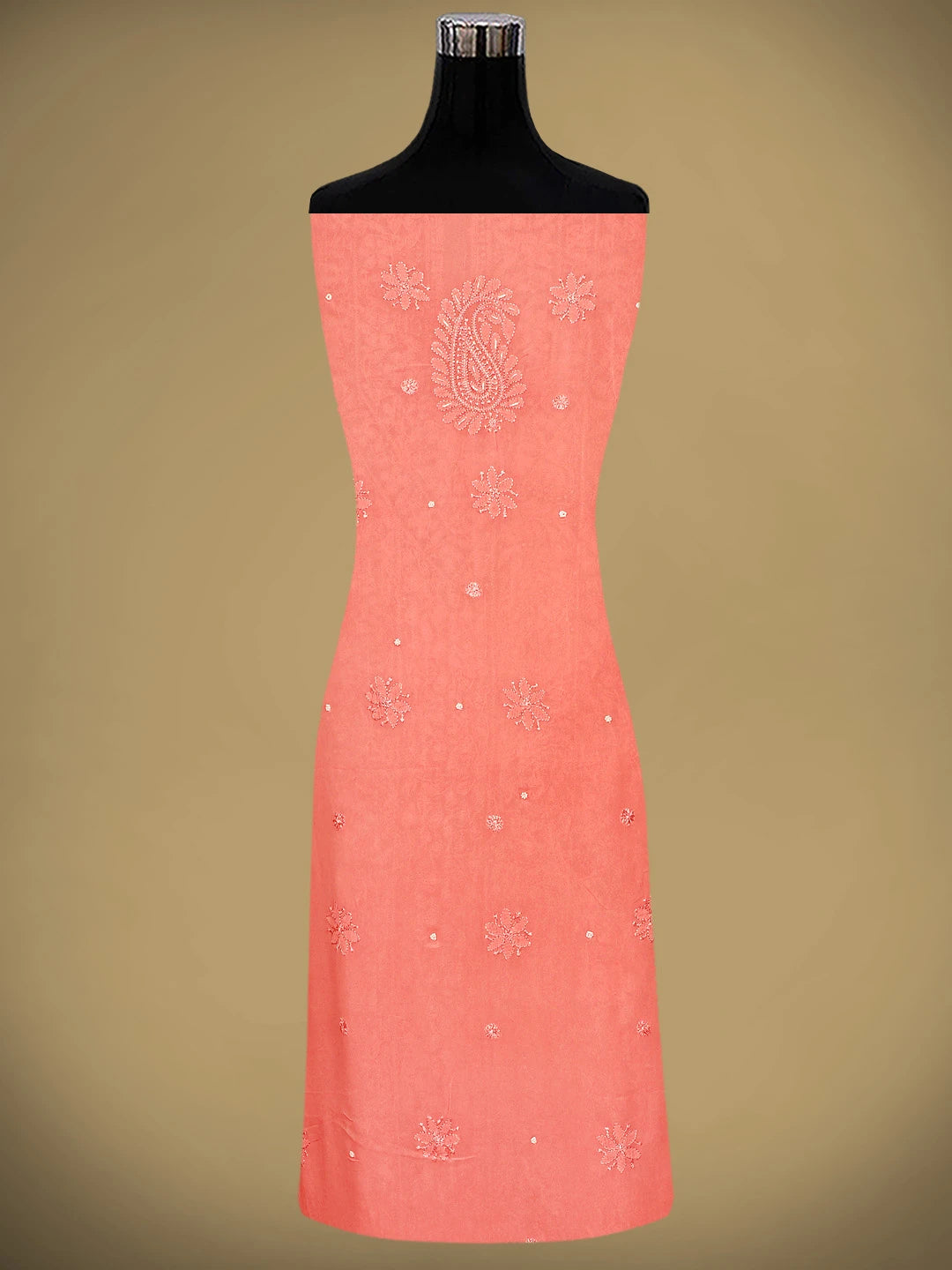 Ada Hand Embroidered Peachy Pink Viscose Georgette Lucknowi Chikankari Unstitched Kurta Dupatta Set With Zari Work 01A933568