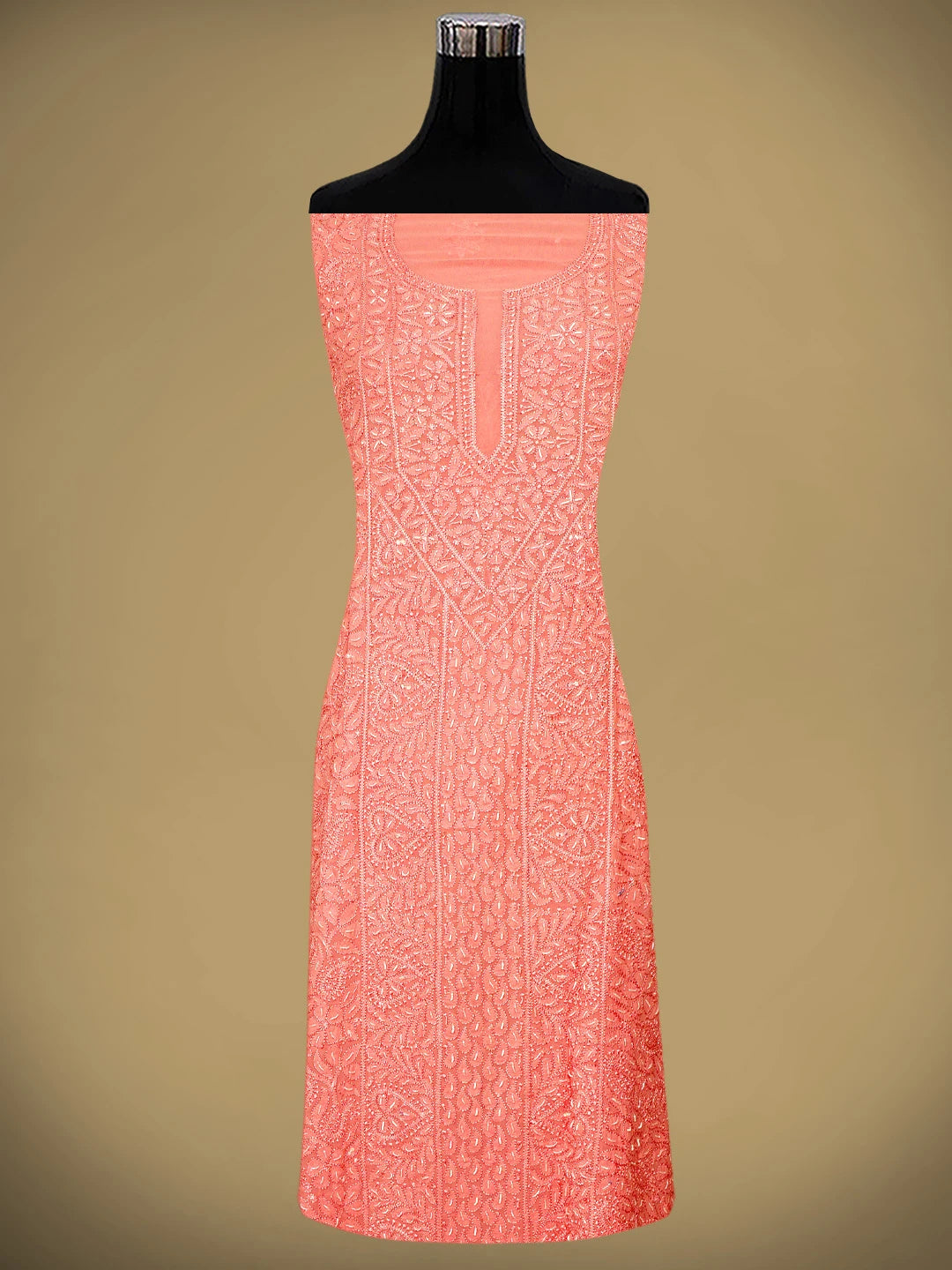 Ada Hand Embroidered Peachy Pink Viscose Georgette Lucknowi Chikankari Unstitched Kurta Dupatta Set With Zari Work 01A933568