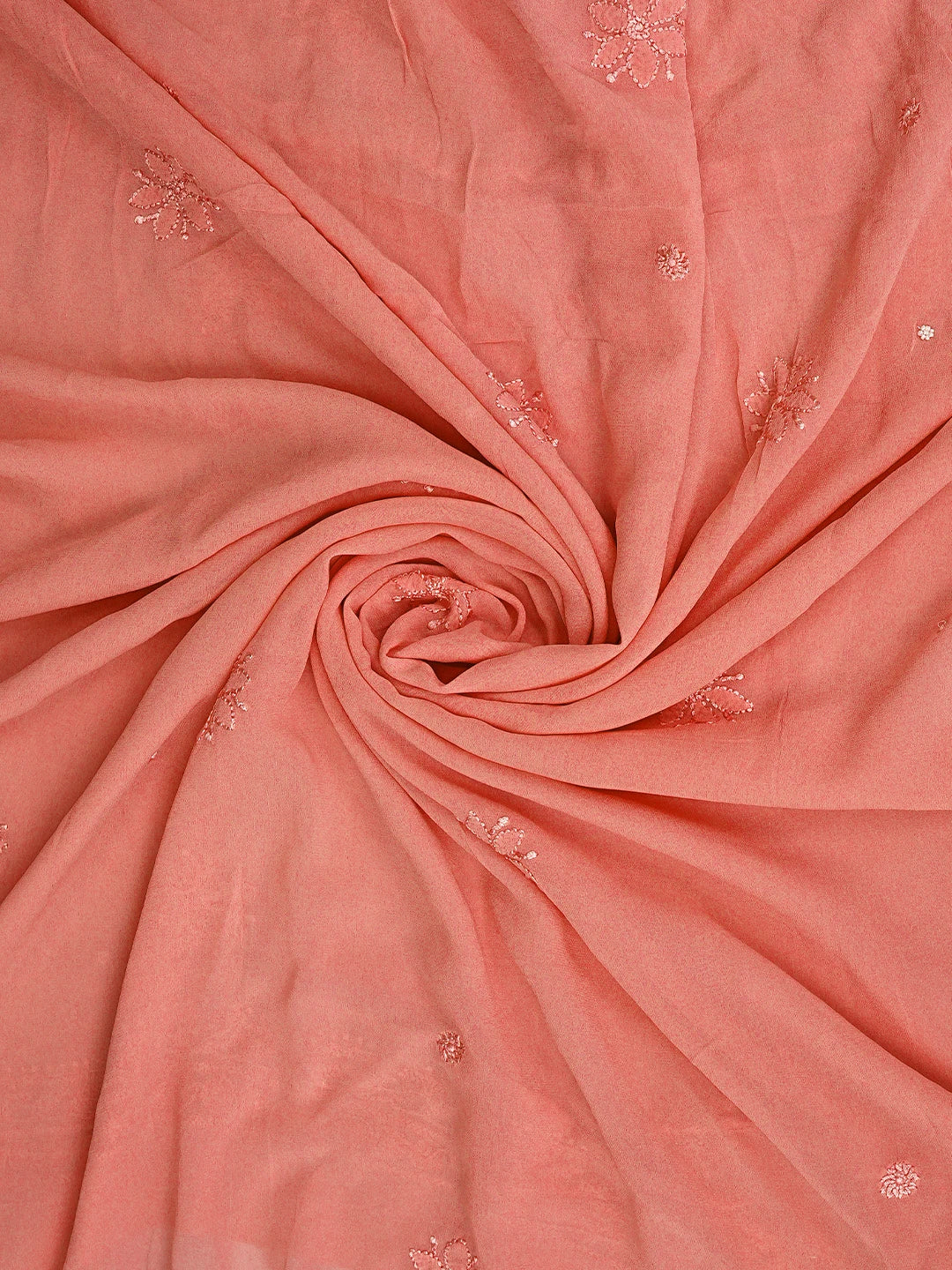 Ada Hand Embroidered Peachy Pink Viscose Georgette Lucknowi Chikankari Unstitched Kurta Dupatta Set With Zari Work 01A933568
