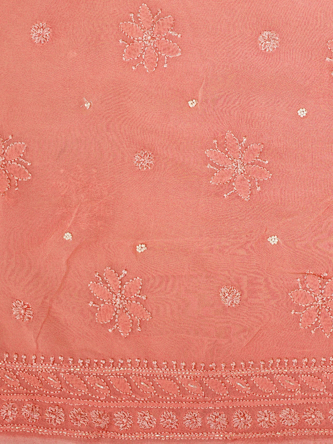 Ada Hand Embroidered Peachy Pink Viscose Georgette Lucknowi Chikankari Unstitched Kurta Dupatta Set With Zari Work 01A933568