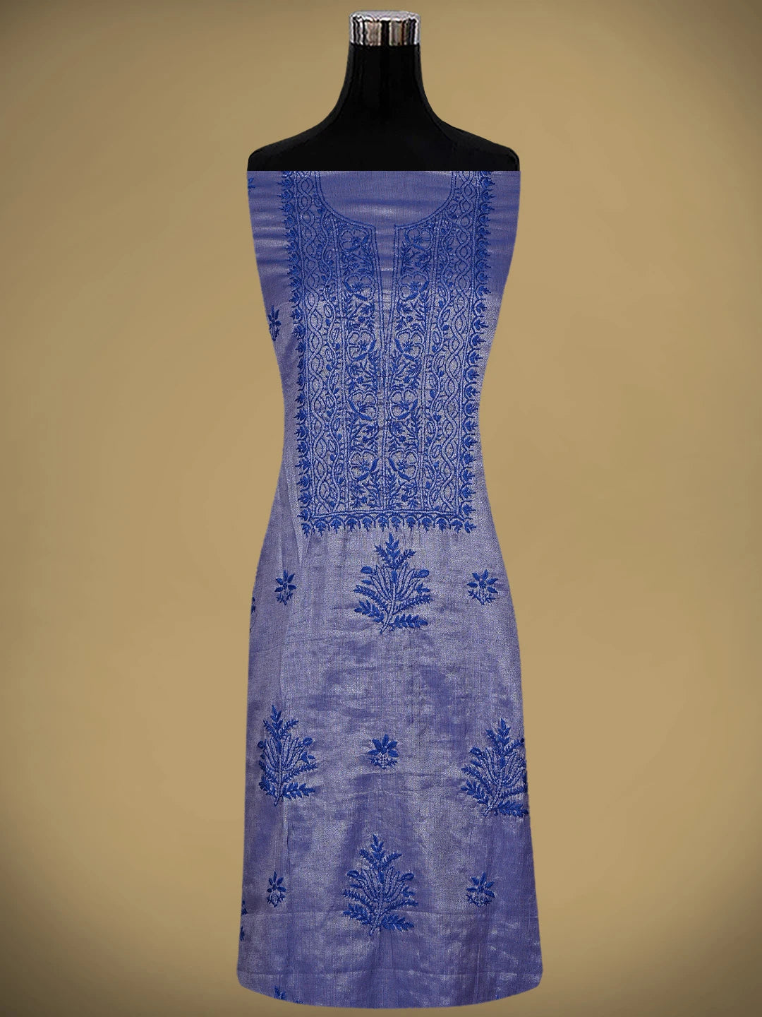 Ada Hand Embroidered Blue Grey Tissue Lucknowi Chikankari Unstitched Kurta Dupatta Set 01A946076