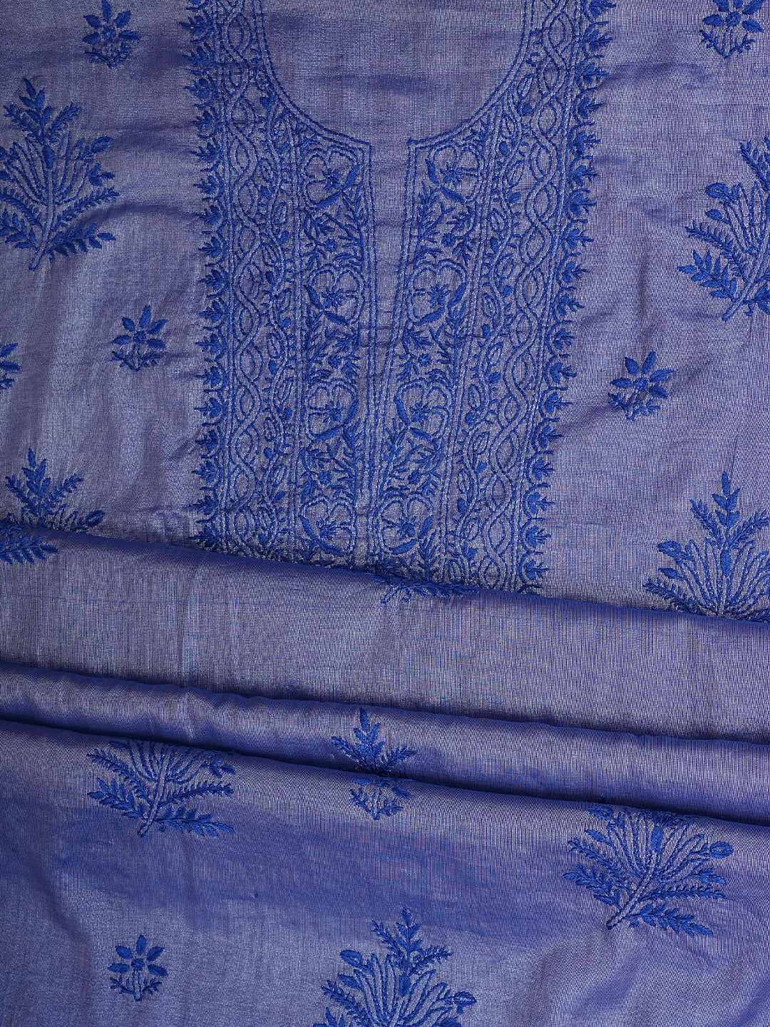Ada Hand Embroidered Blue Grey Tissue Lucknowi Chikankari Unstitched Kurta Dupatta Set 01A946076