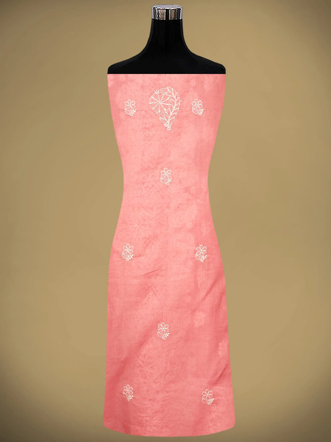 Ada Hand Embroidered Peach Cotton Lucknowi Chikankari Unstitched Suit Piece 01A960215