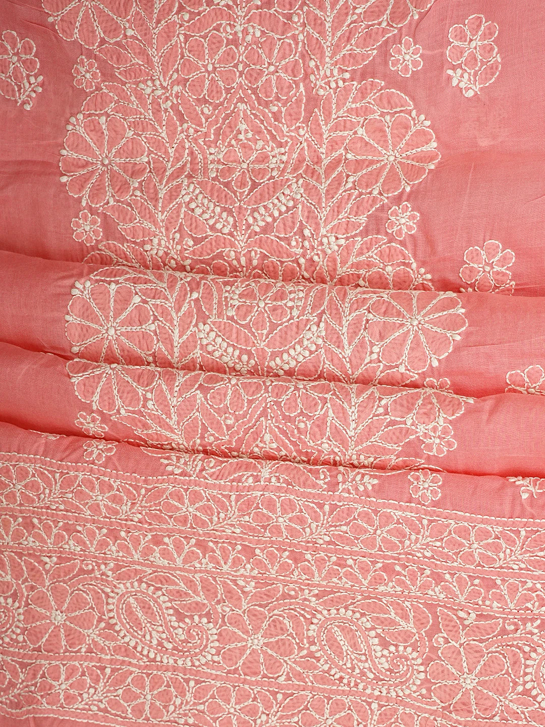 Ada Hand Embroidered Peach Cotton Lucknowi Chikankari Unstitched Suit Piece 01A960215