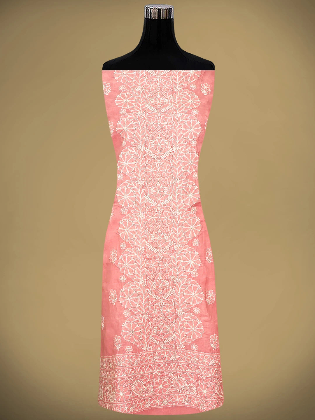 Ada Hand Embroidered Peach Cotton Lucknowi Chikankari Unstitched Suit Piece 01A960215