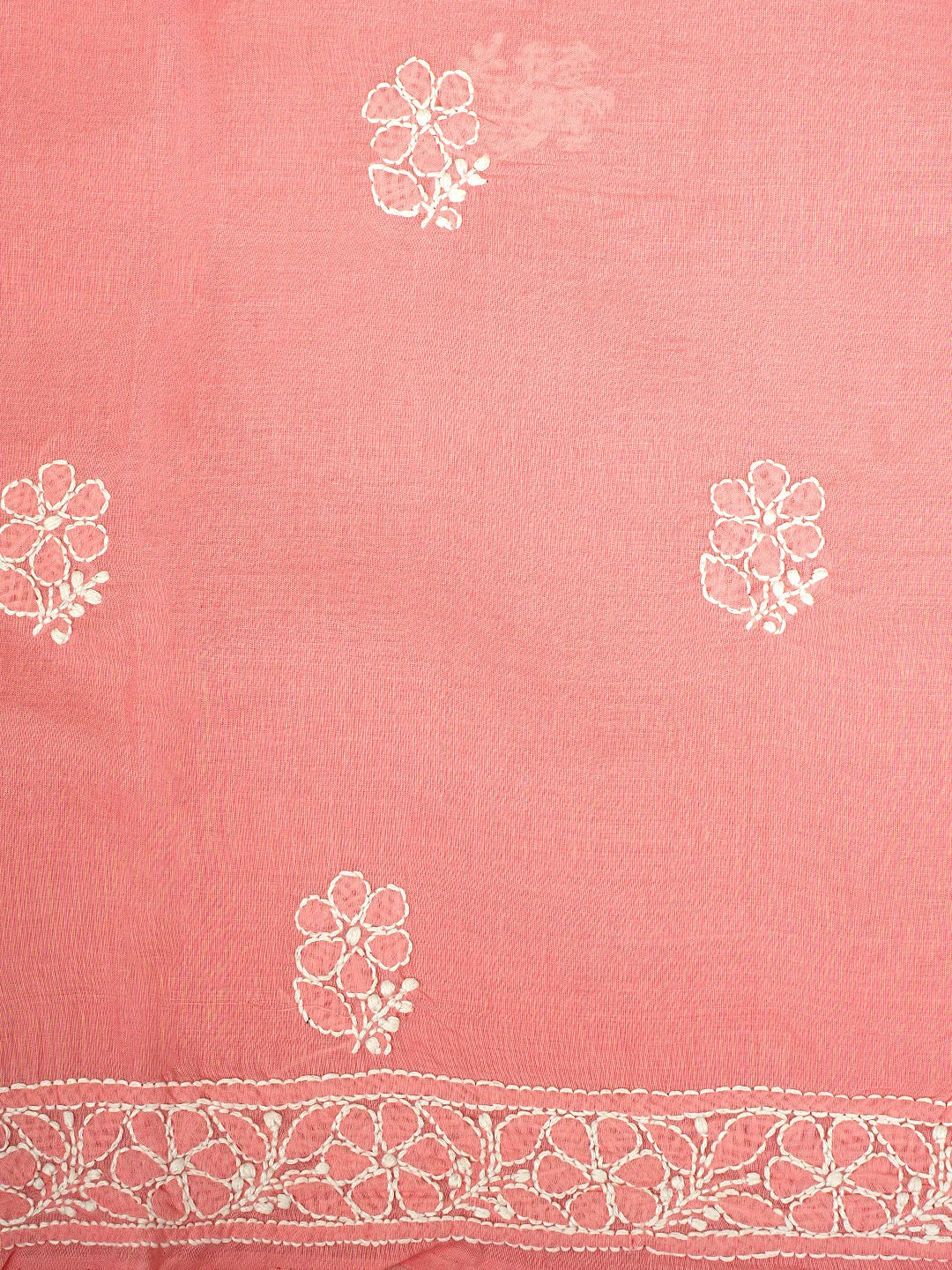 Ada Hand Embroidered Peach Cotton Lucknowi Chikankari Unstitched Suit Piece 01A960215