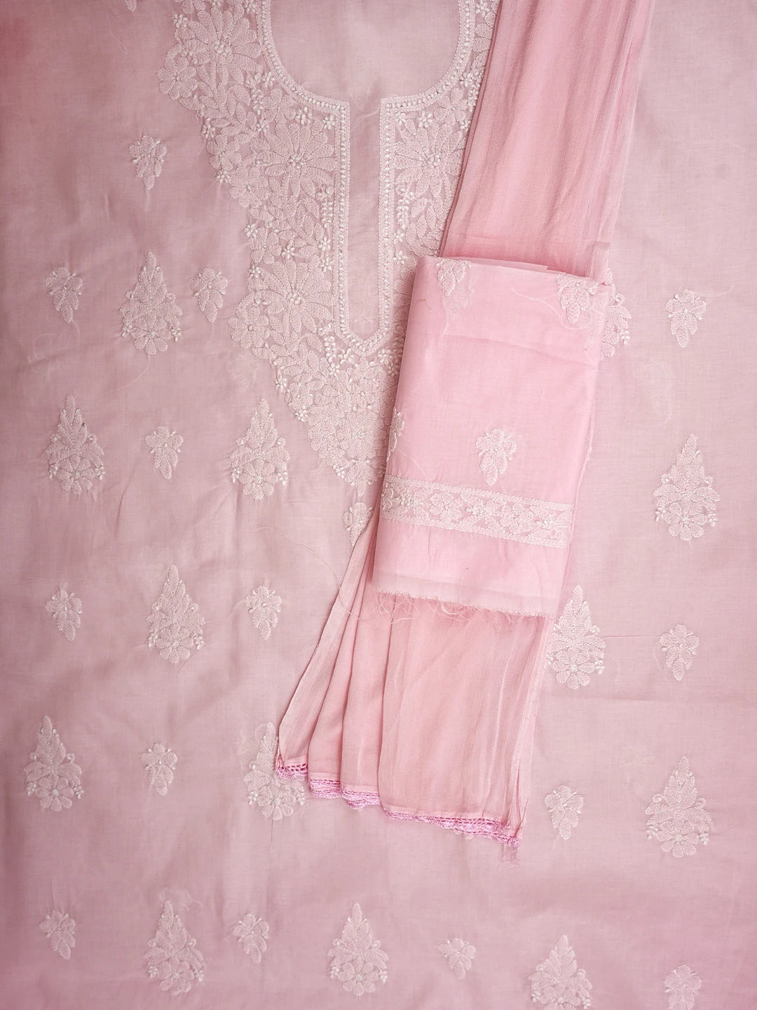 Ada Hand Embroidered Pink Cotton Lucknowi Chikankari Unstitched Suit Piece 01A960340