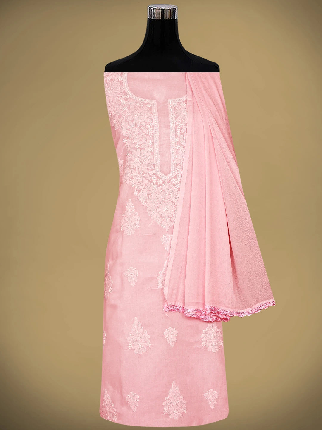 Ada Hand Embroidered Pink Cotton Lucknowi Chikankari Unstitched Suit Piece 01A960340