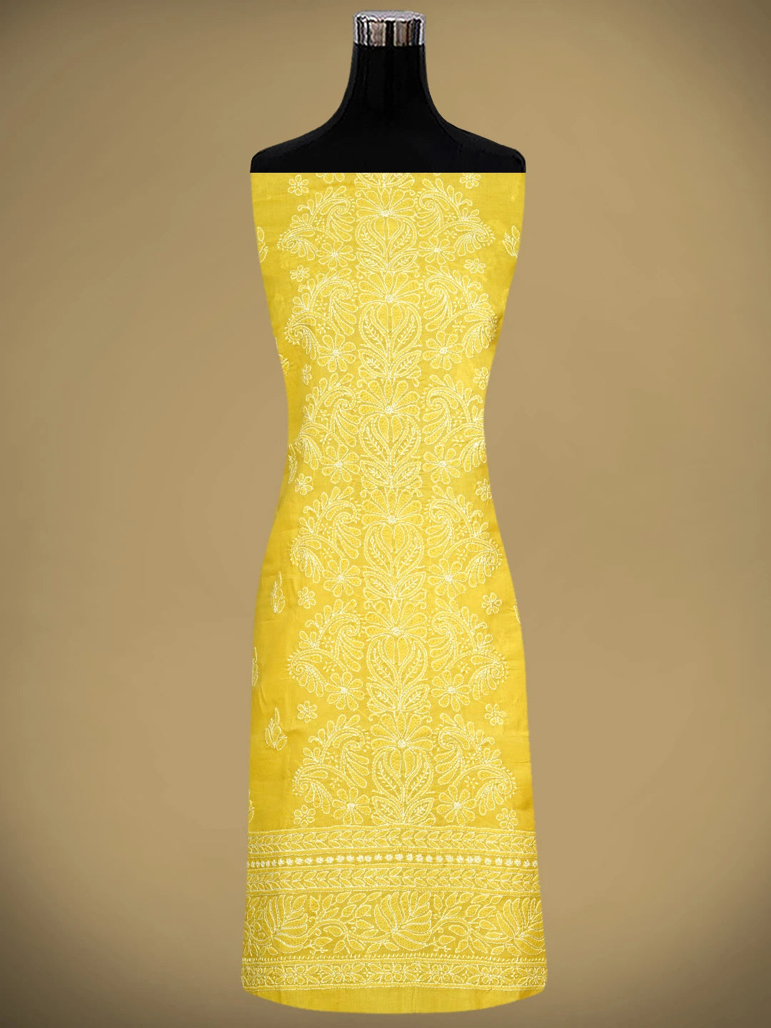 Ada Hand Embroidered Yellow Cotton Lucknowi Chikankari Unstitched Suit Piece 01A960231