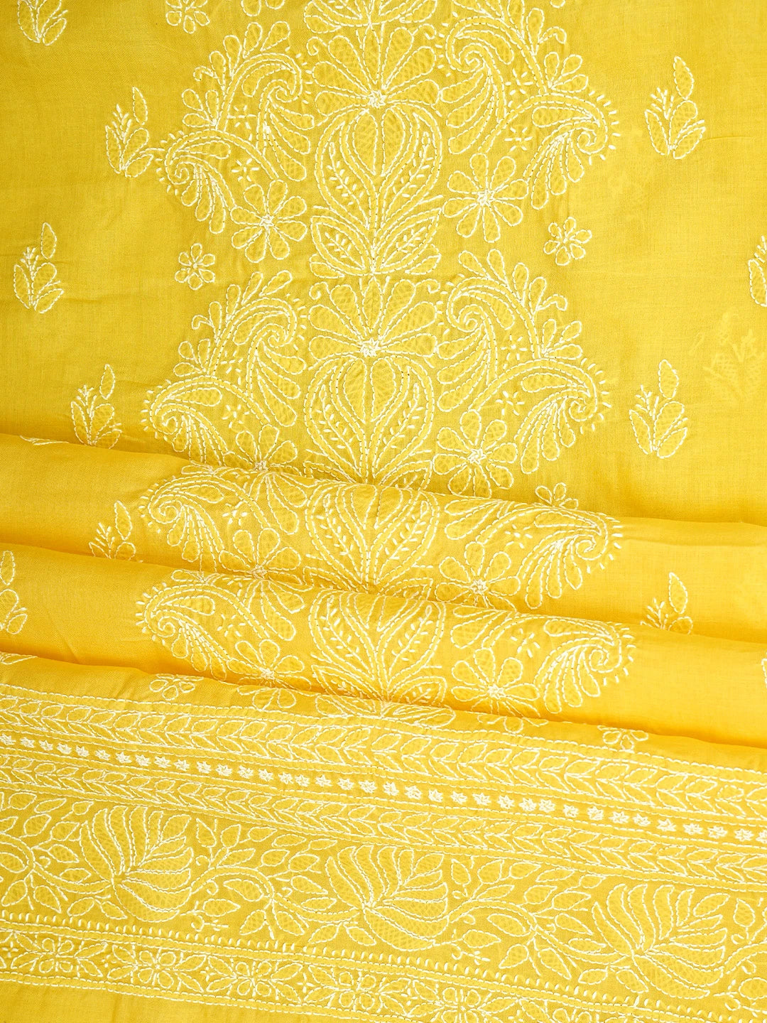 Ada Hand Embroidered Yellow Cotton Lucknowi Chikankari Unstitched Suit Piece 01A960231