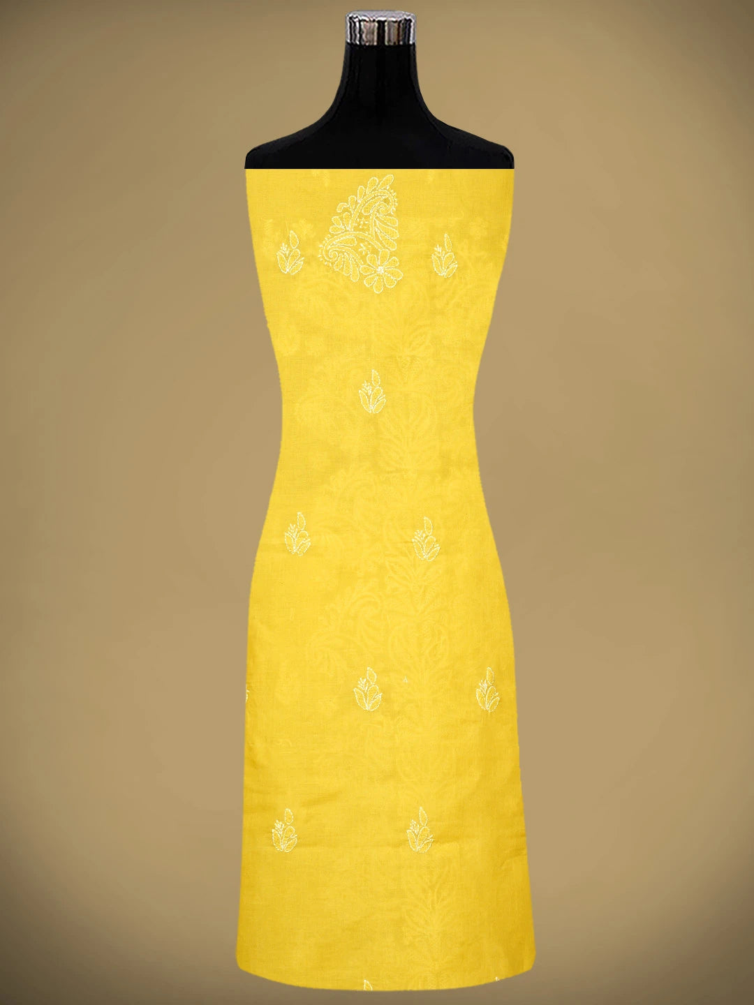Ada Hand Embroidered Yellow Cotton Lucknowi Chikankari Unstitched Suit Piece 01A960231