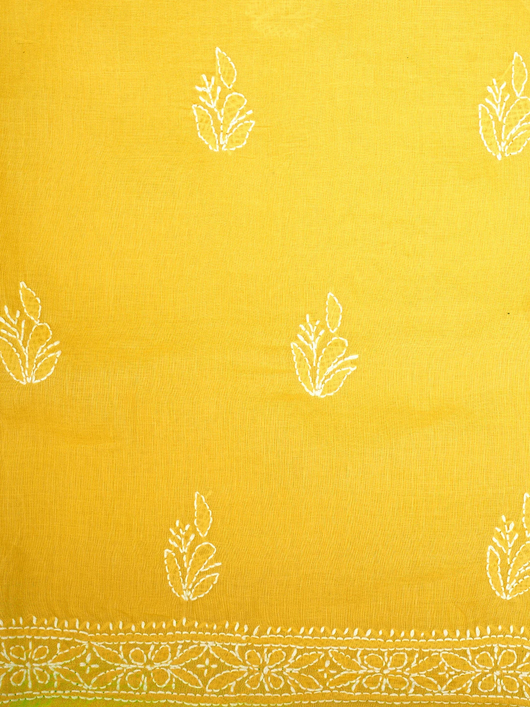 Ada Hand Embroidered Yellow Cotton Lucknowi Chikankari Unstitched Suit Piece 01A960231