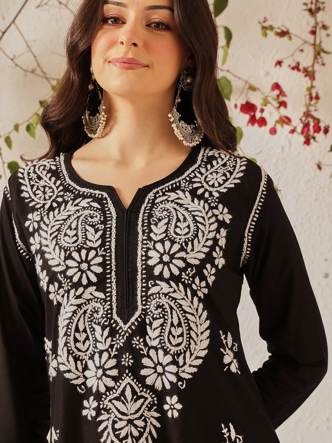 Ada Hand Embroidered Black Cotton Lucknow Chikankari Straight Kurta A411809