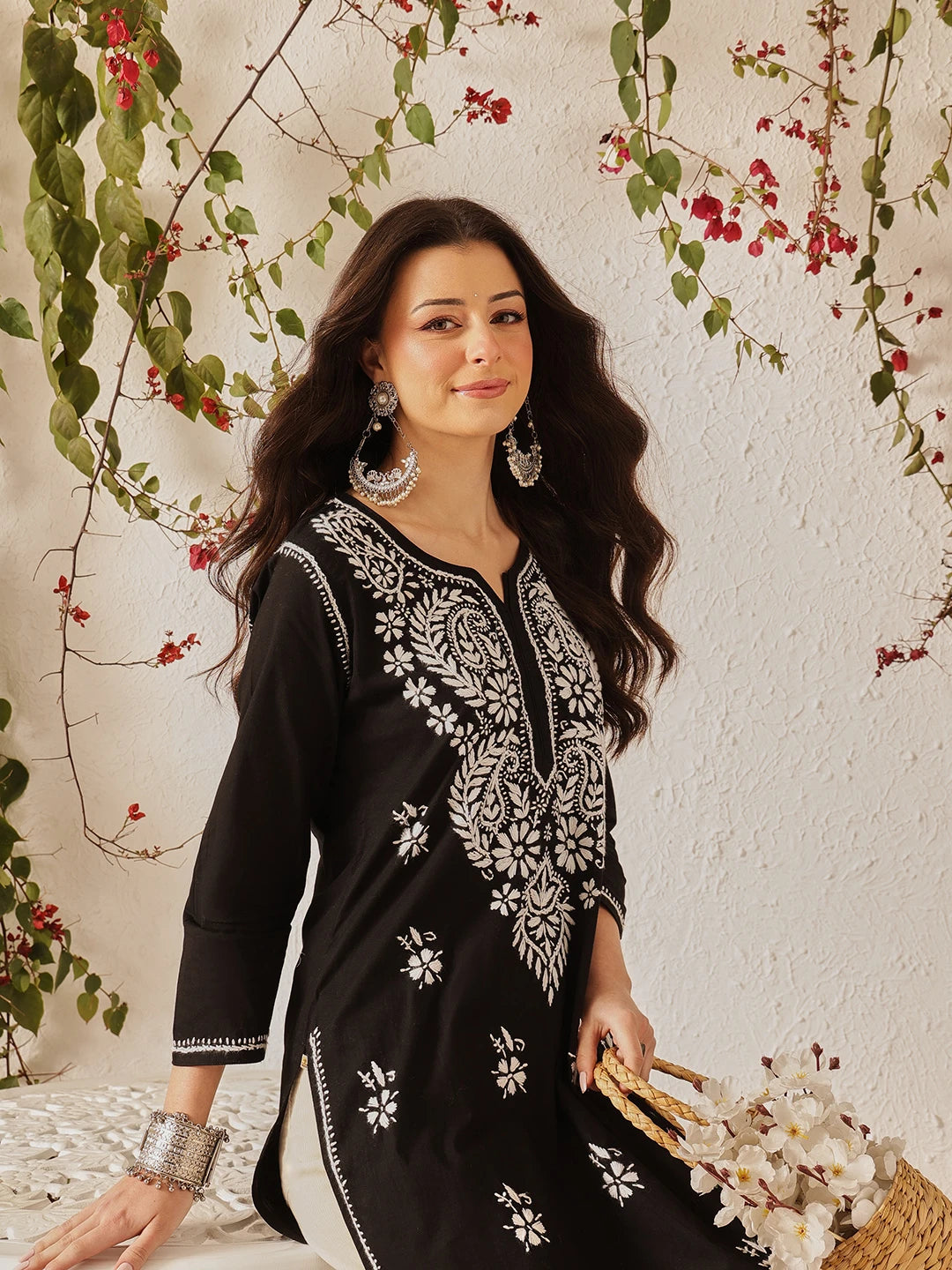 Ada Hand Embroidered Black Cotton Lucknow Chikankari Straight Kurta A411809