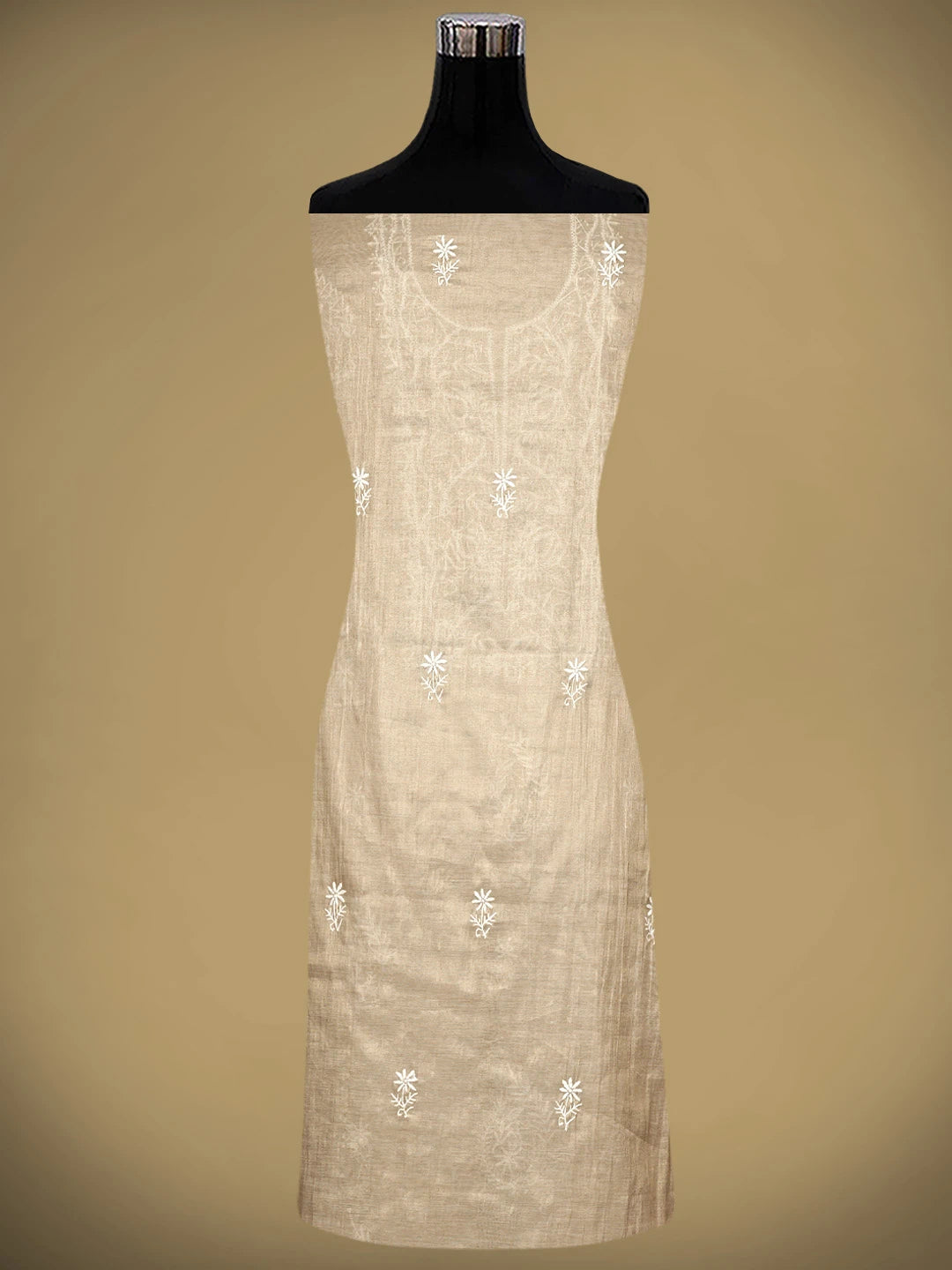 Ada Hand Embroidered Fawn Tissue Lucknowi Chikankari Unstitched Kurta Dupatta Set 01A954191