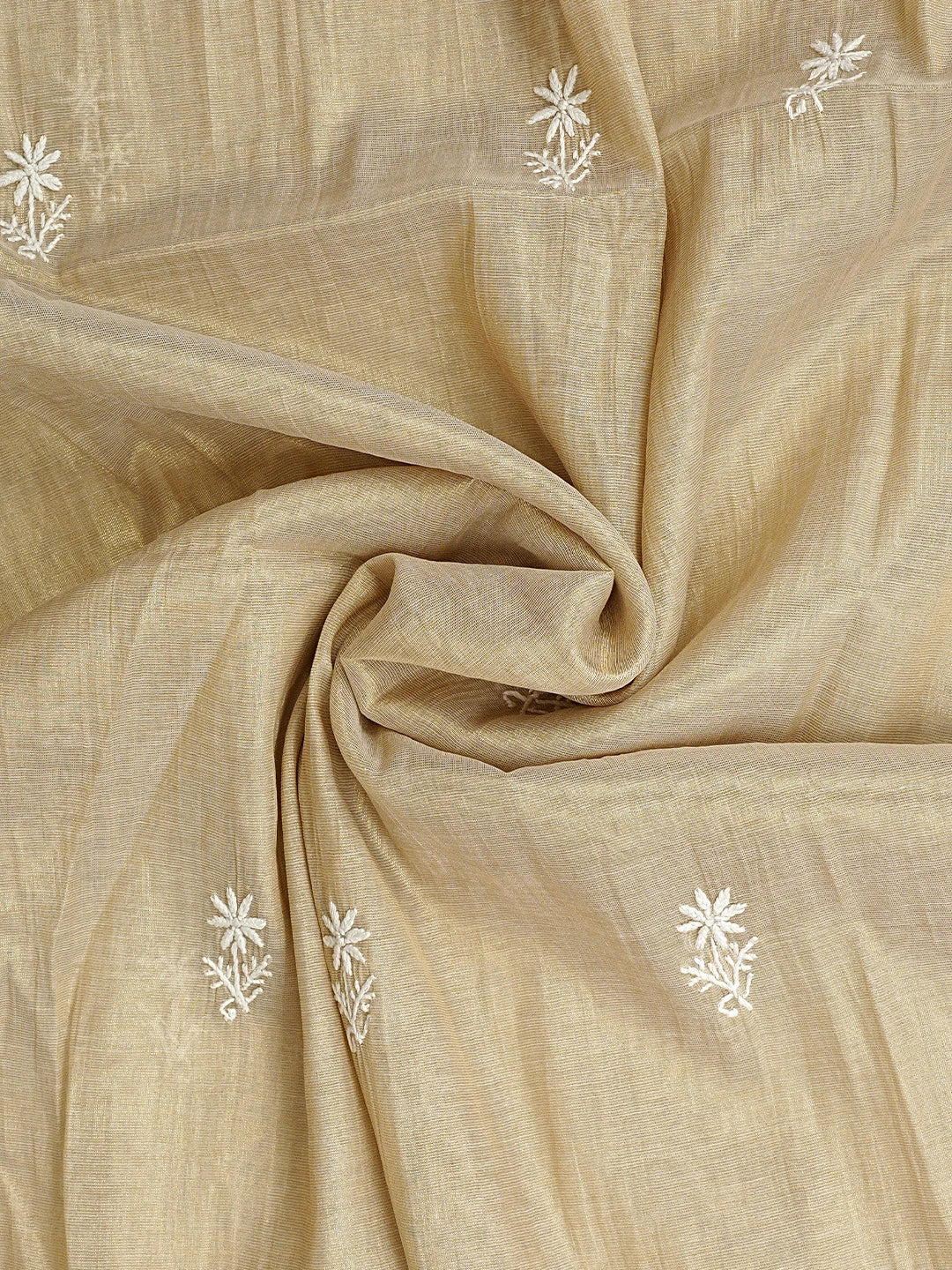 Ada Hand Embroidered Fawn Tissue Lucknowi Chikankari Unstitched Kurta Dupatta Set 01A954191