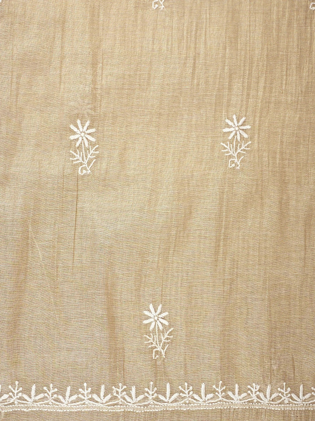 Ada Hand Embroidered Fawn Tissue Lucknowi Chikankari Unstitched Kurta Dupatta Set 01A954191